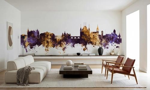 Thun Switzerland Skyline Purple & Gold