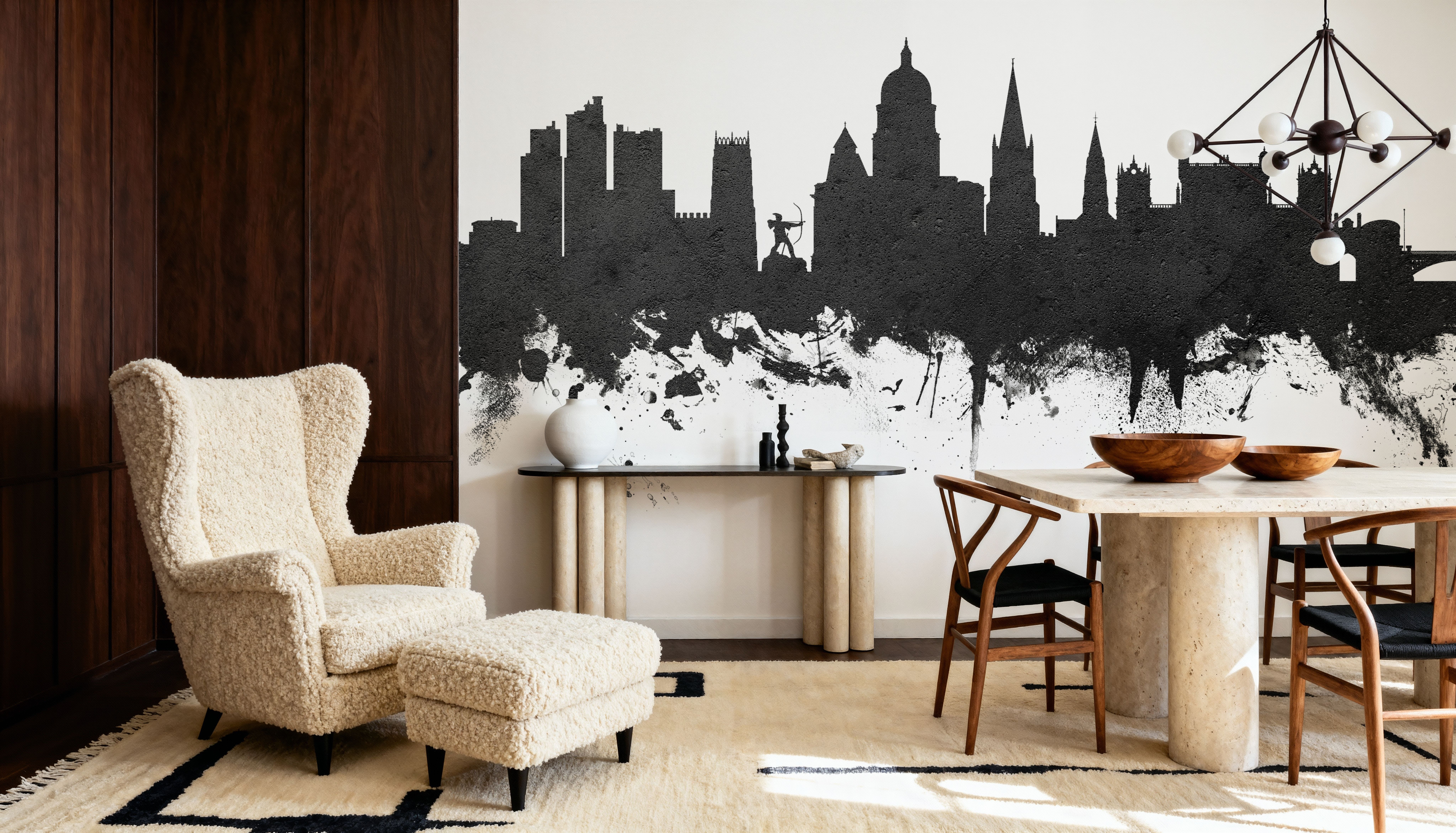 Nottingham England Skyline Black & White, Wallpaper