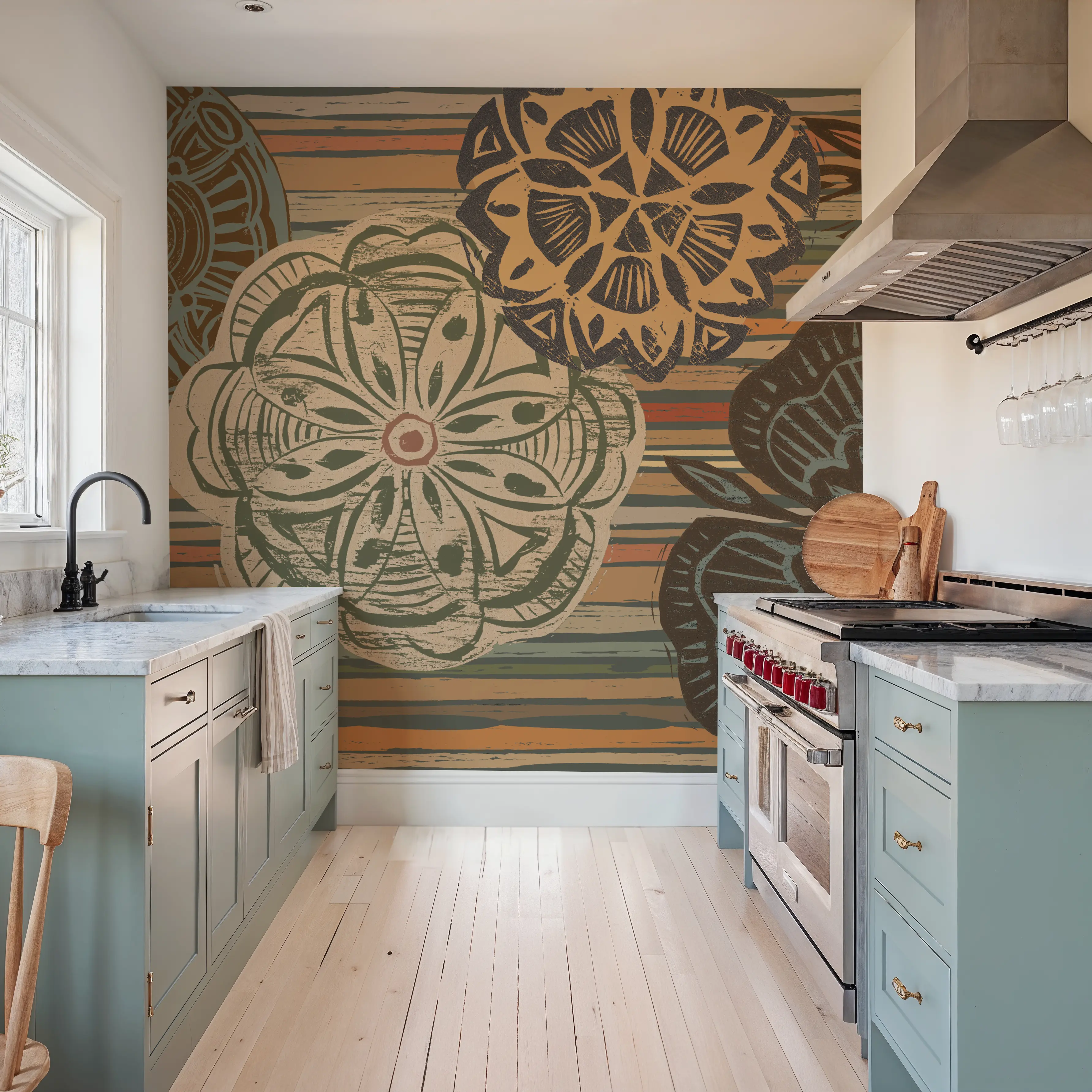 Papier Peint Panoramique - Woodcut Nature II - Floral Nature - Marron - Bureaux - Wallism Belgique - Encollage au mur ou Autocollant