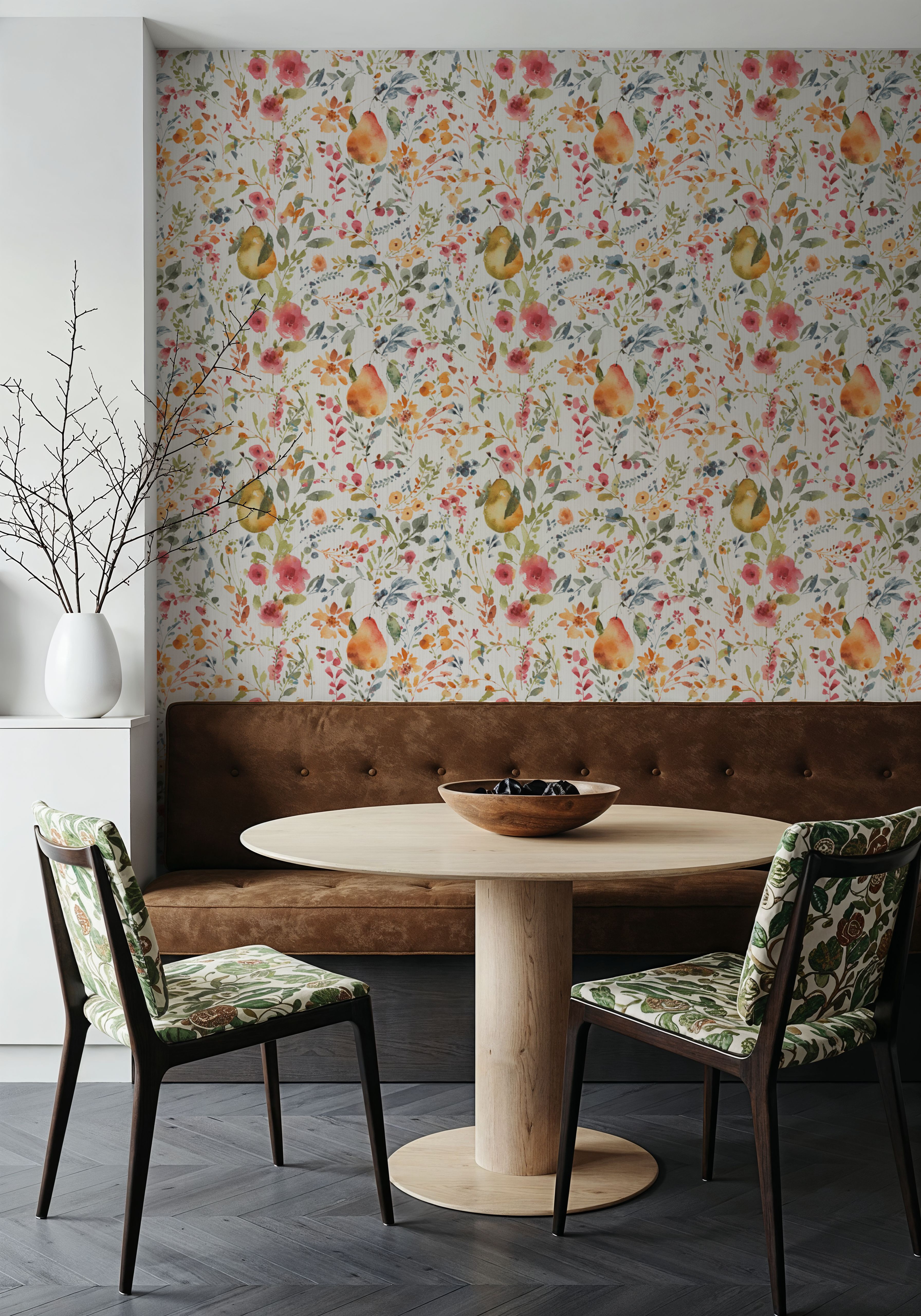 Time to Share Flowers and Pears White, Wallpaper