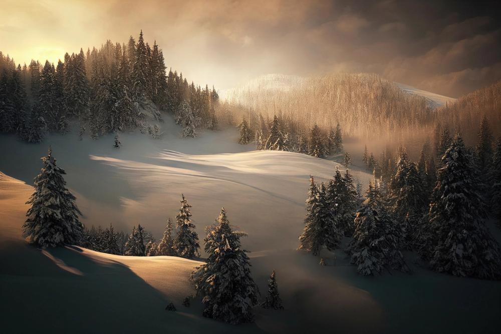 Snow Sunset Illustration