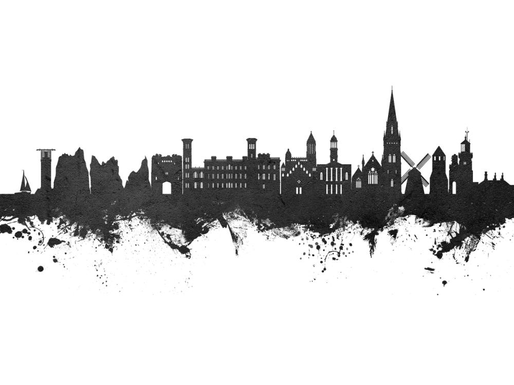 Isle of Wight England Skyline Black & White