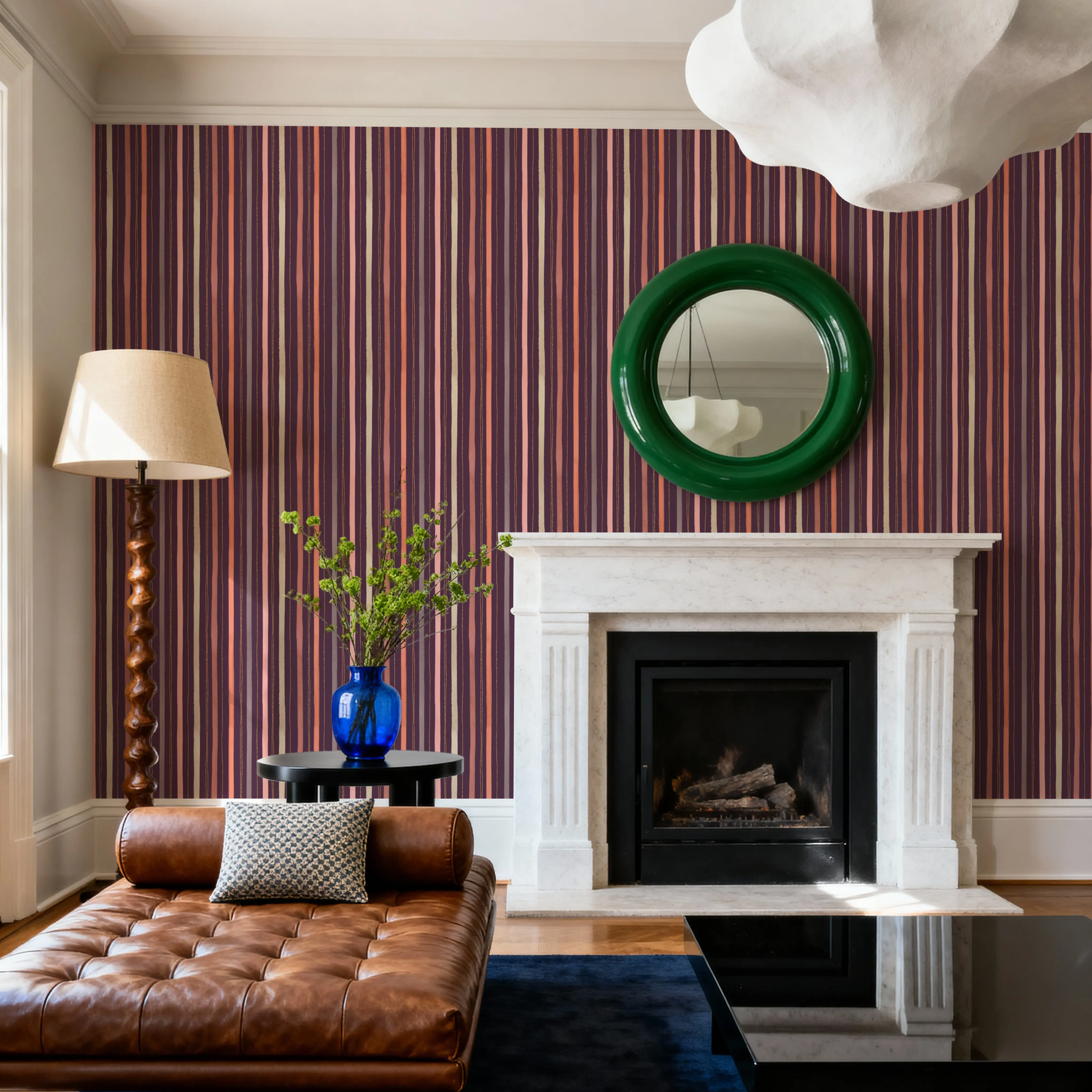 Wallpaper - Bloom Lines Purple - Stripes - Brown - Living room - Wallism UK - Peel & Stick or Paste-the-Wall