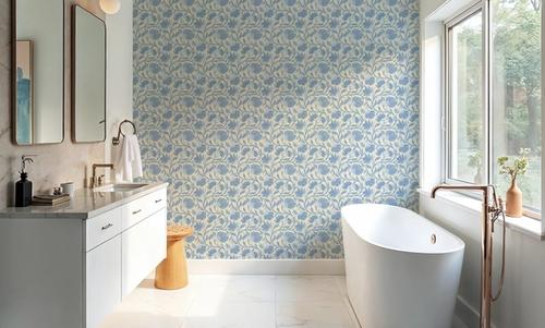 Indial Floral, Baby Blue on Cream