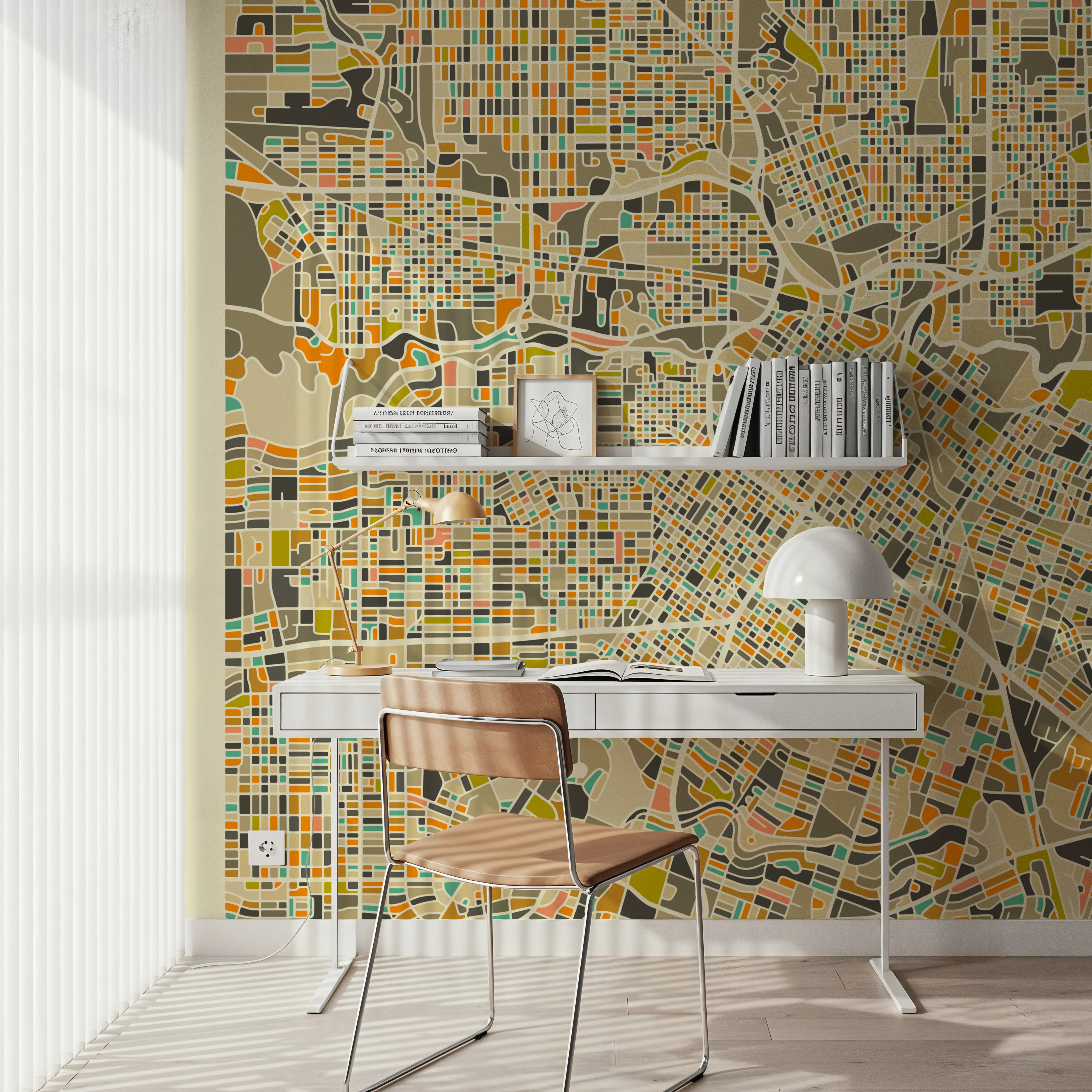 Fotobehang - Modern Houston - Steden Mural - Geel - Eetkamer - Wallism België - Zelfklevend of Vliesbehang