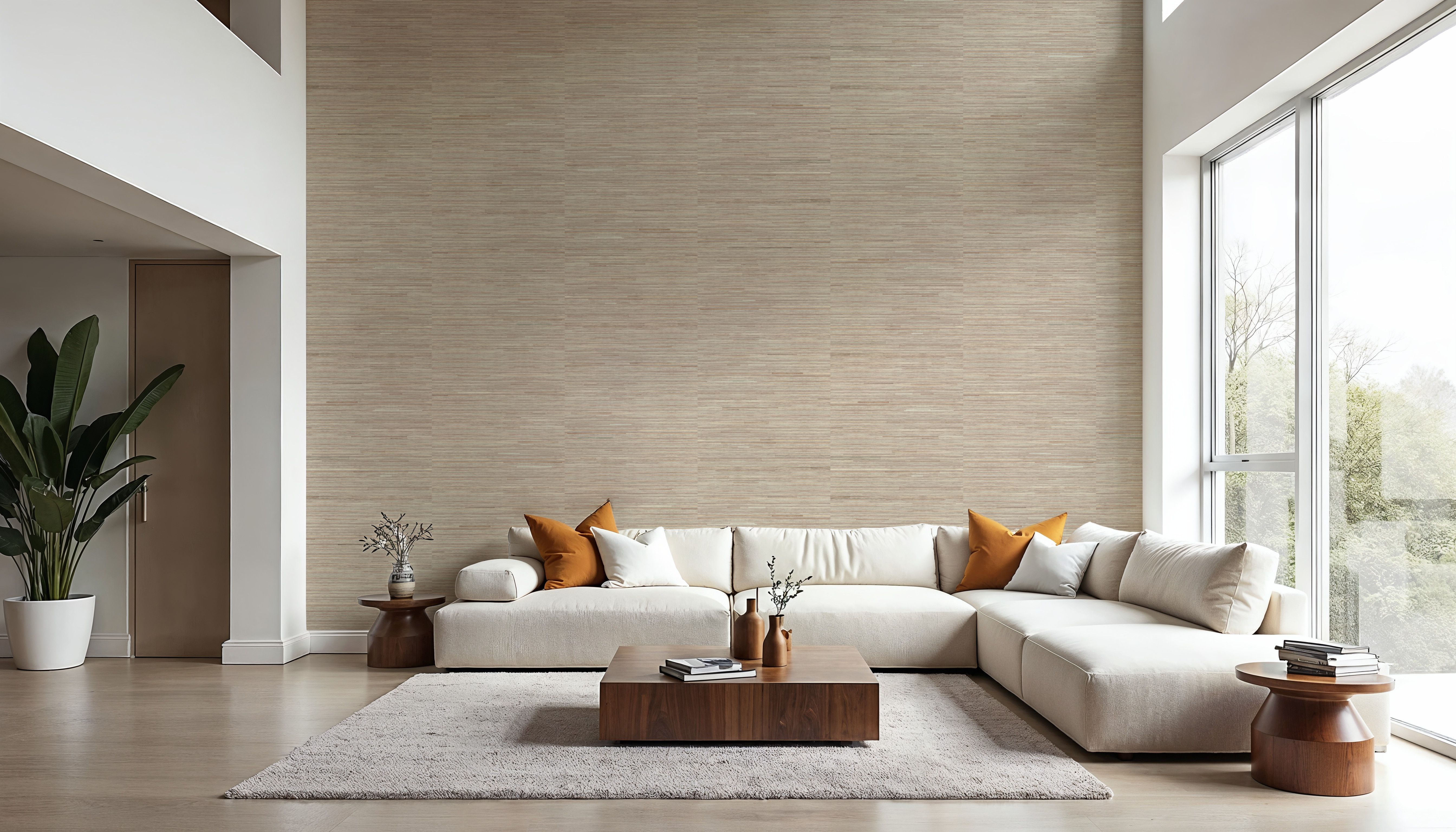 Faux Grasscloth with Visible Seams, Flax