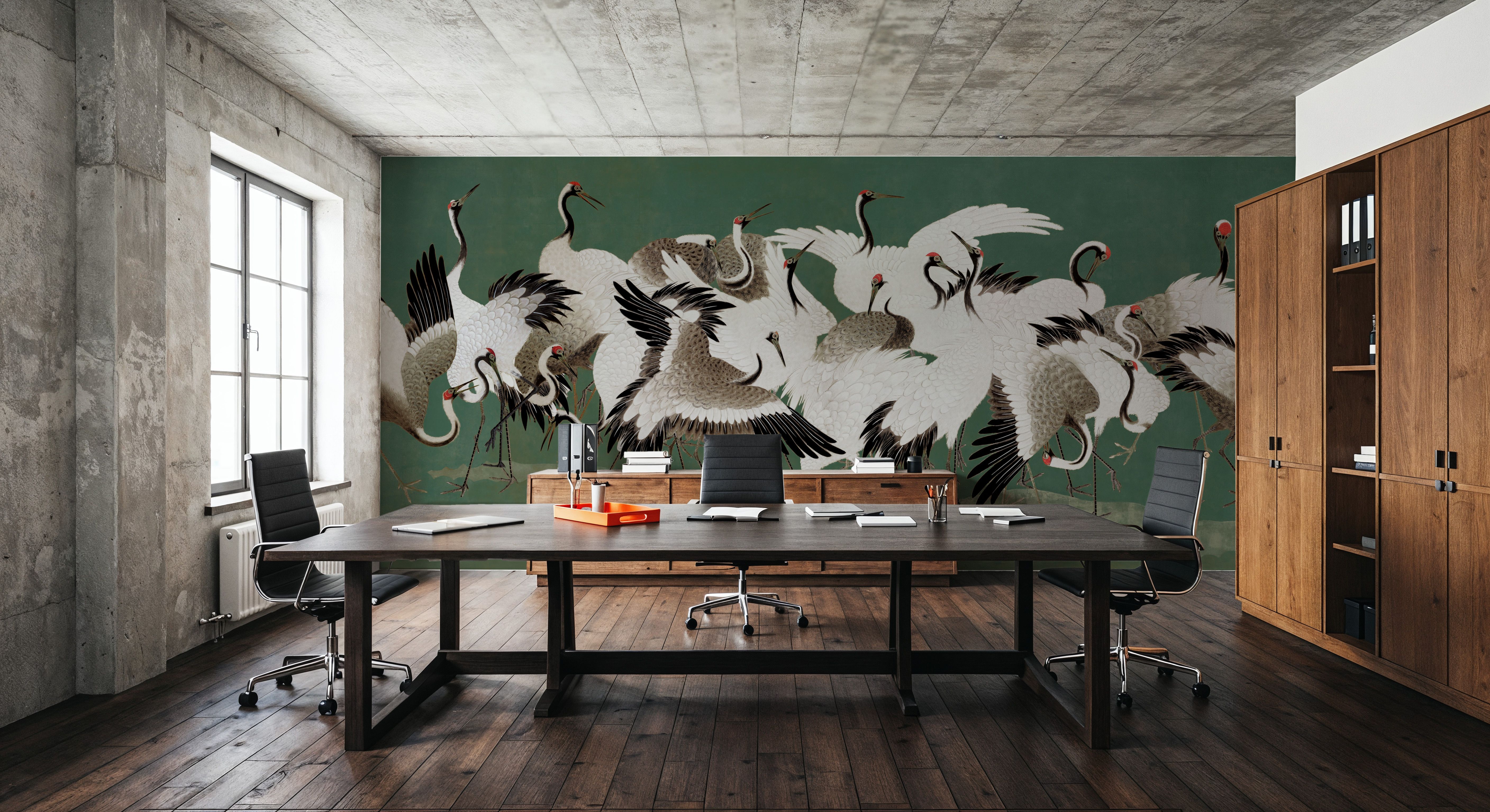 Japanese Flock of Cranes, Emerald