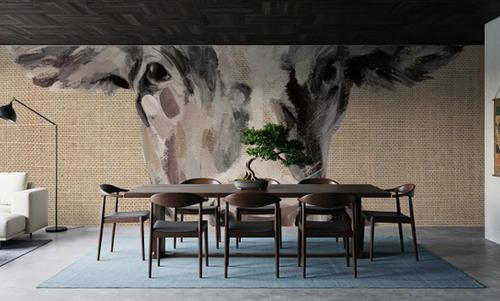Expressionistic Cow II Neutral Burlap