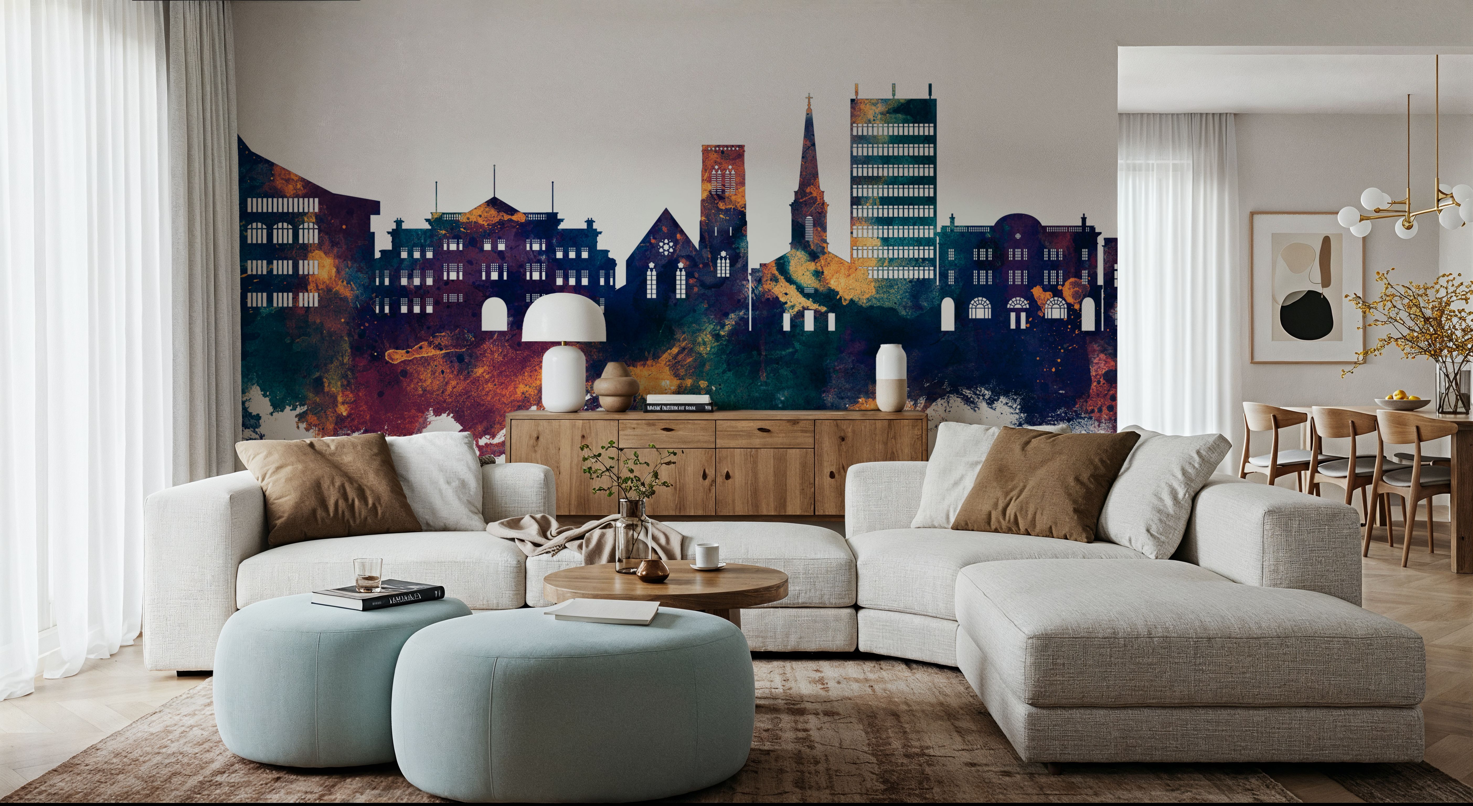 Maidstone England Skyline Blue & Bronze, Papier peint