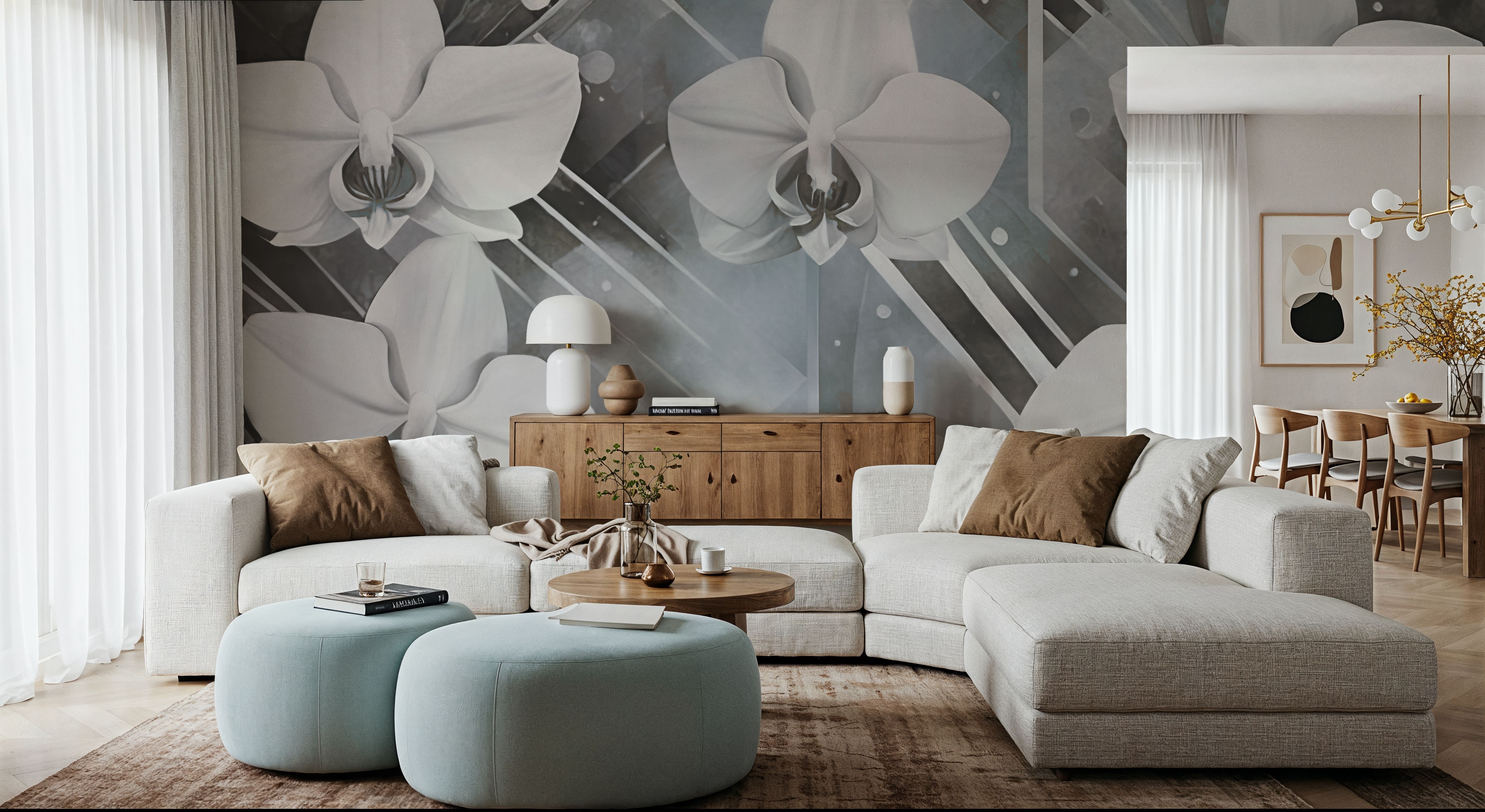 Geometry and Orchids Blue, Wallpaper