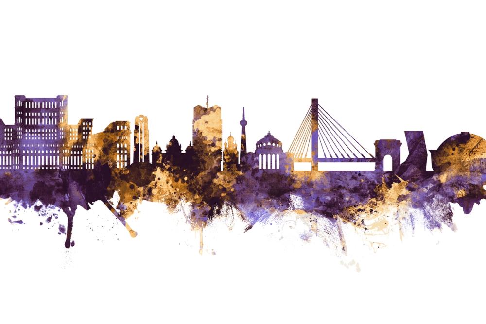 Bucharest Romania Skyline Purple & Gold