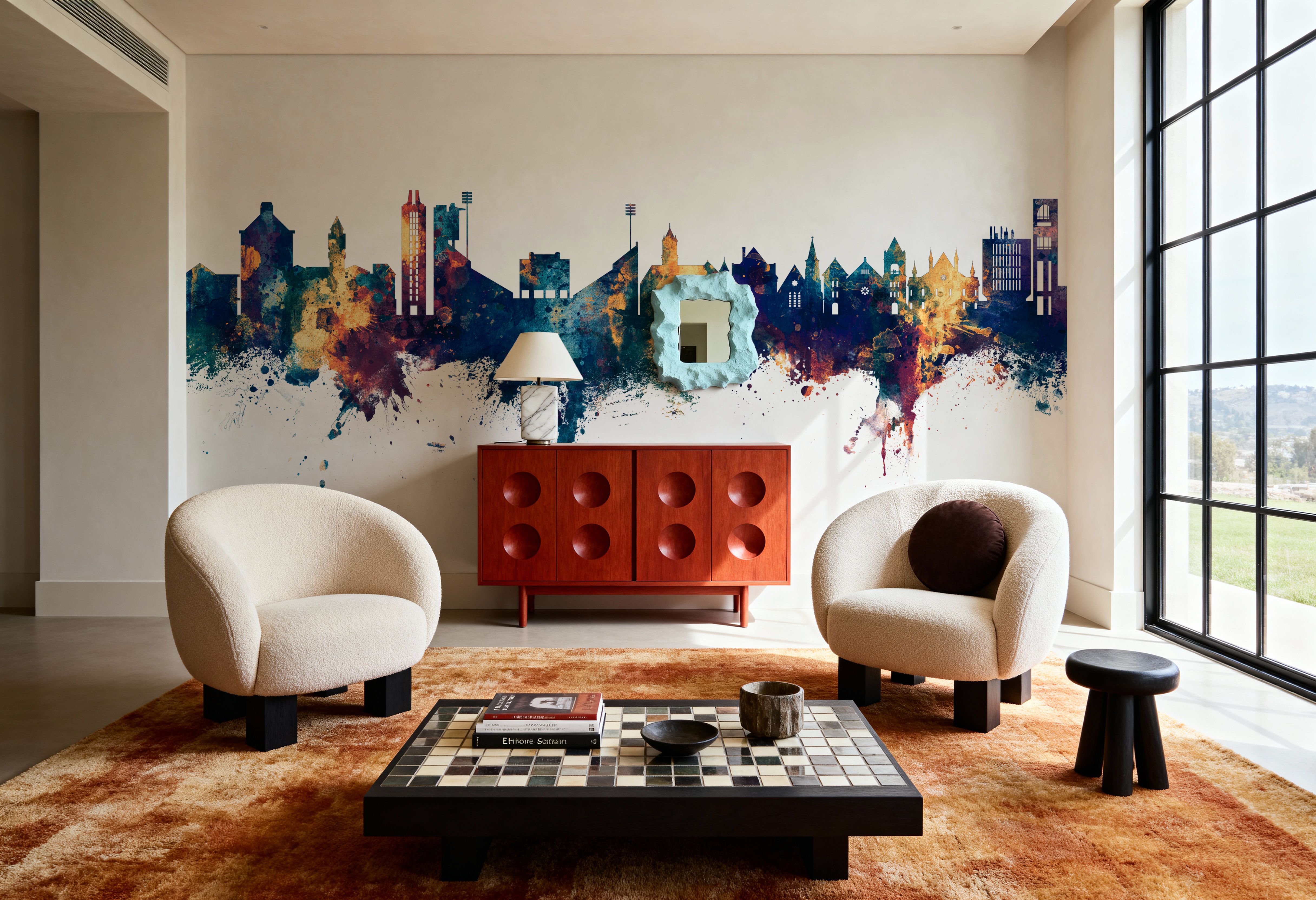 Lawrence Kansas Skyline Blue & Bronze, Carte da parati