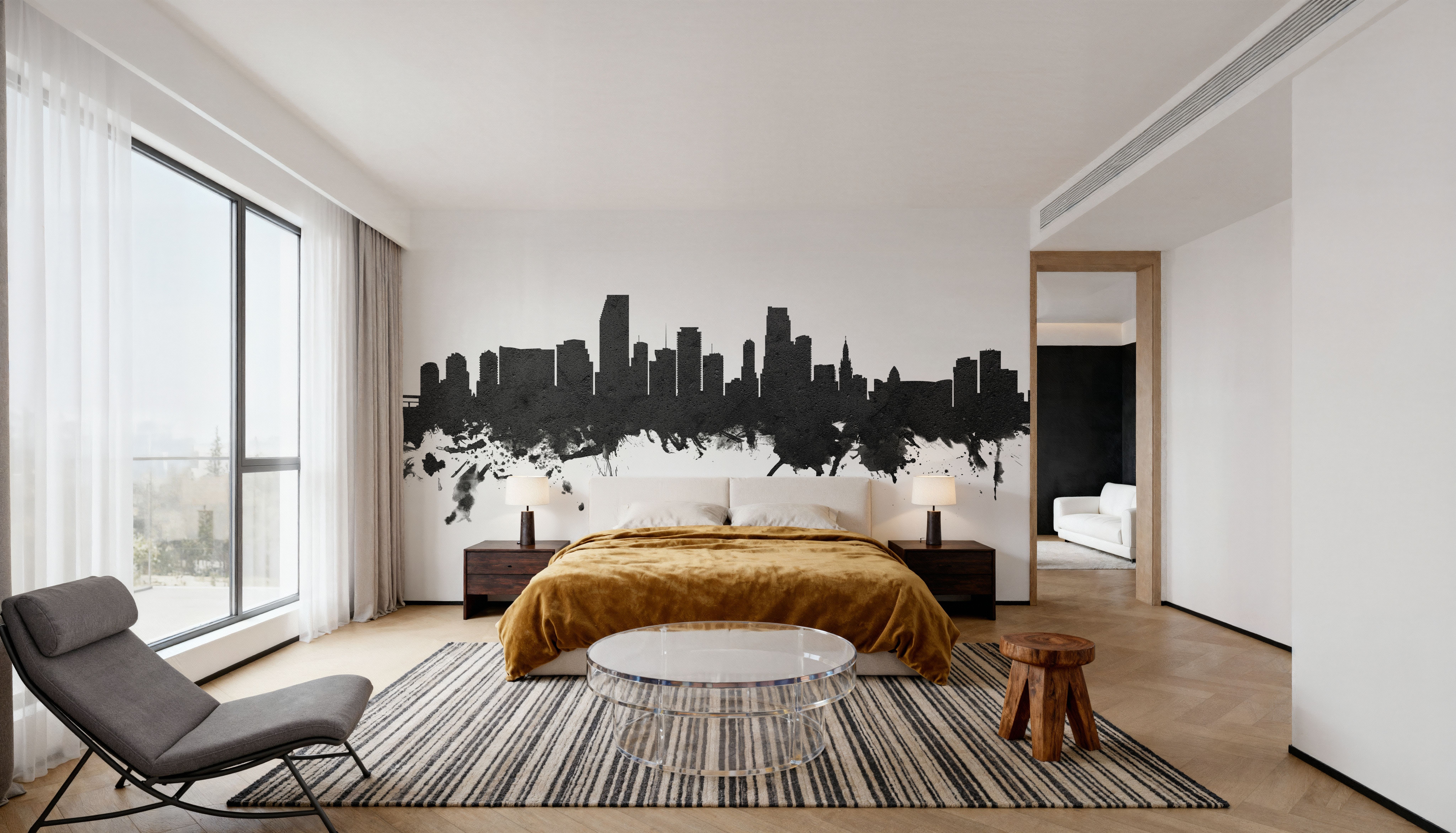 Miami Florida Skyline Blck & White