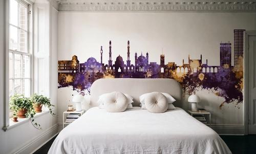 Kabul Afghanistan Skyline Purple & Gold
