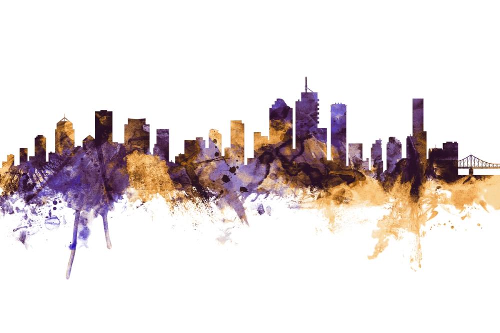 Brisbane Australia Skyline Purpl & Gold