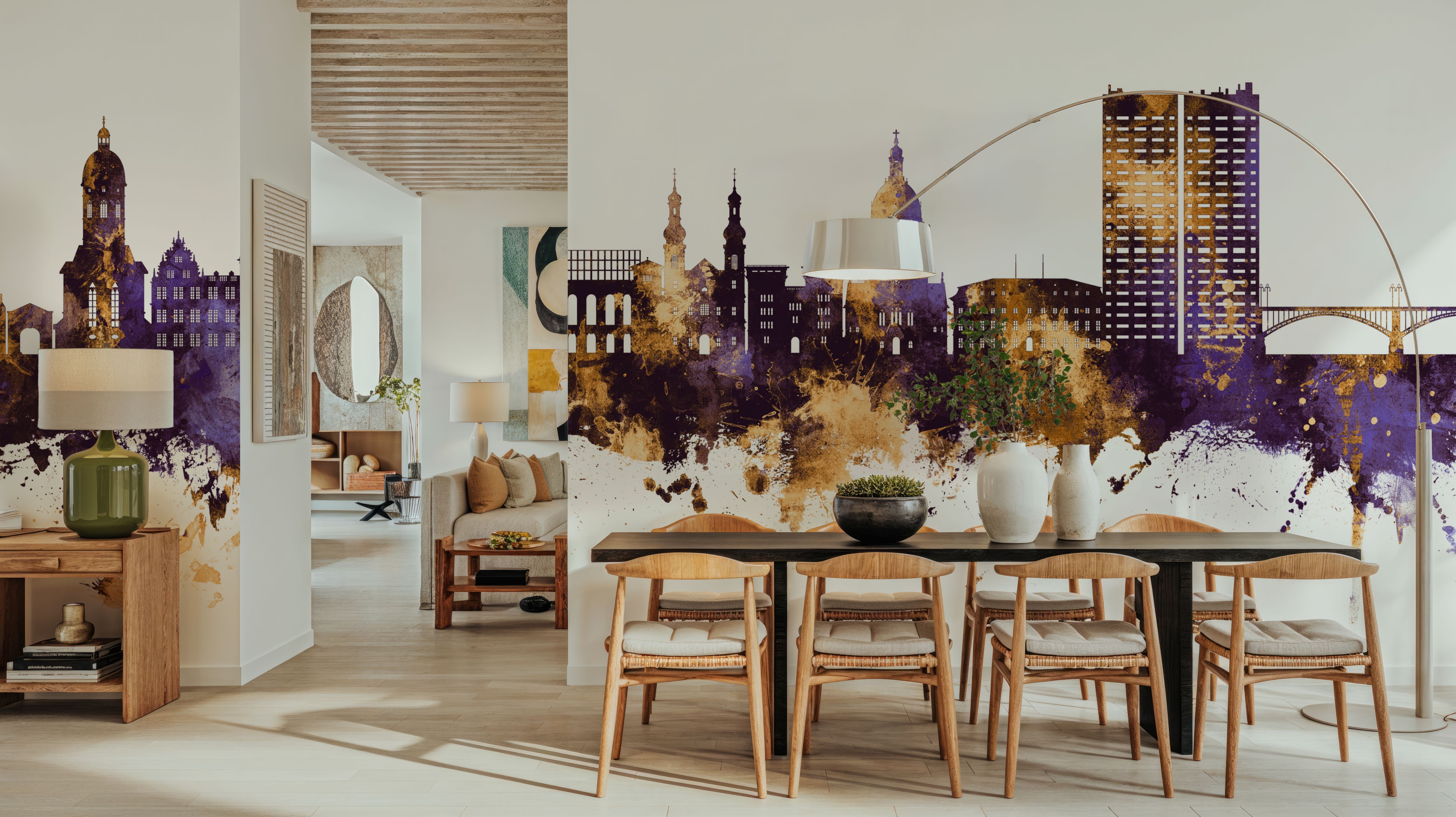 Mainz Germany Skyline Purple & Gold, Tapeten