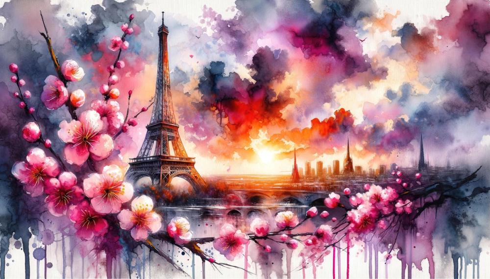 Watercolor Floral Paris Eiffel Tower