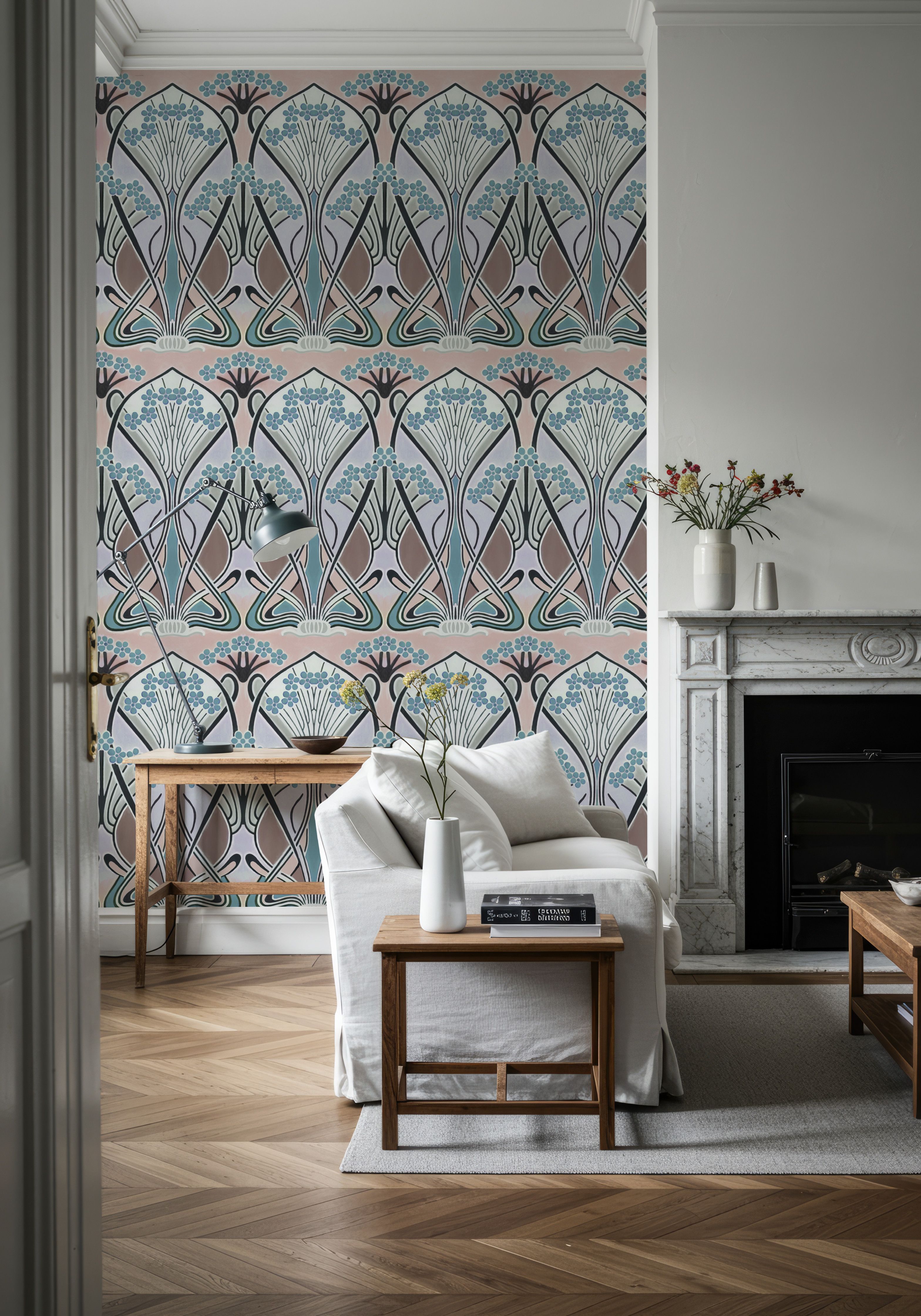 Floral Art Deco Aura, Light Teal