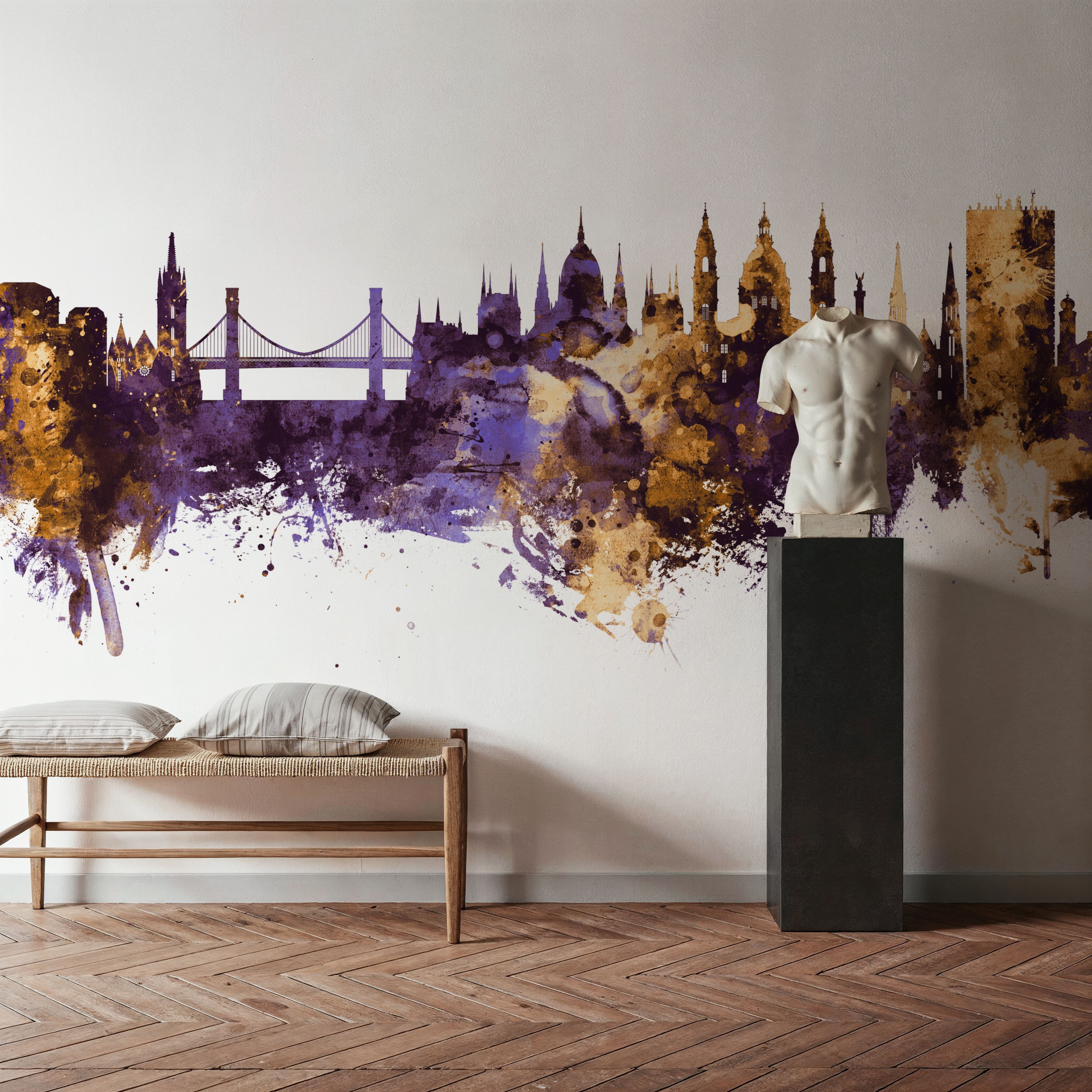 Budapest Skyline Purple & Gold