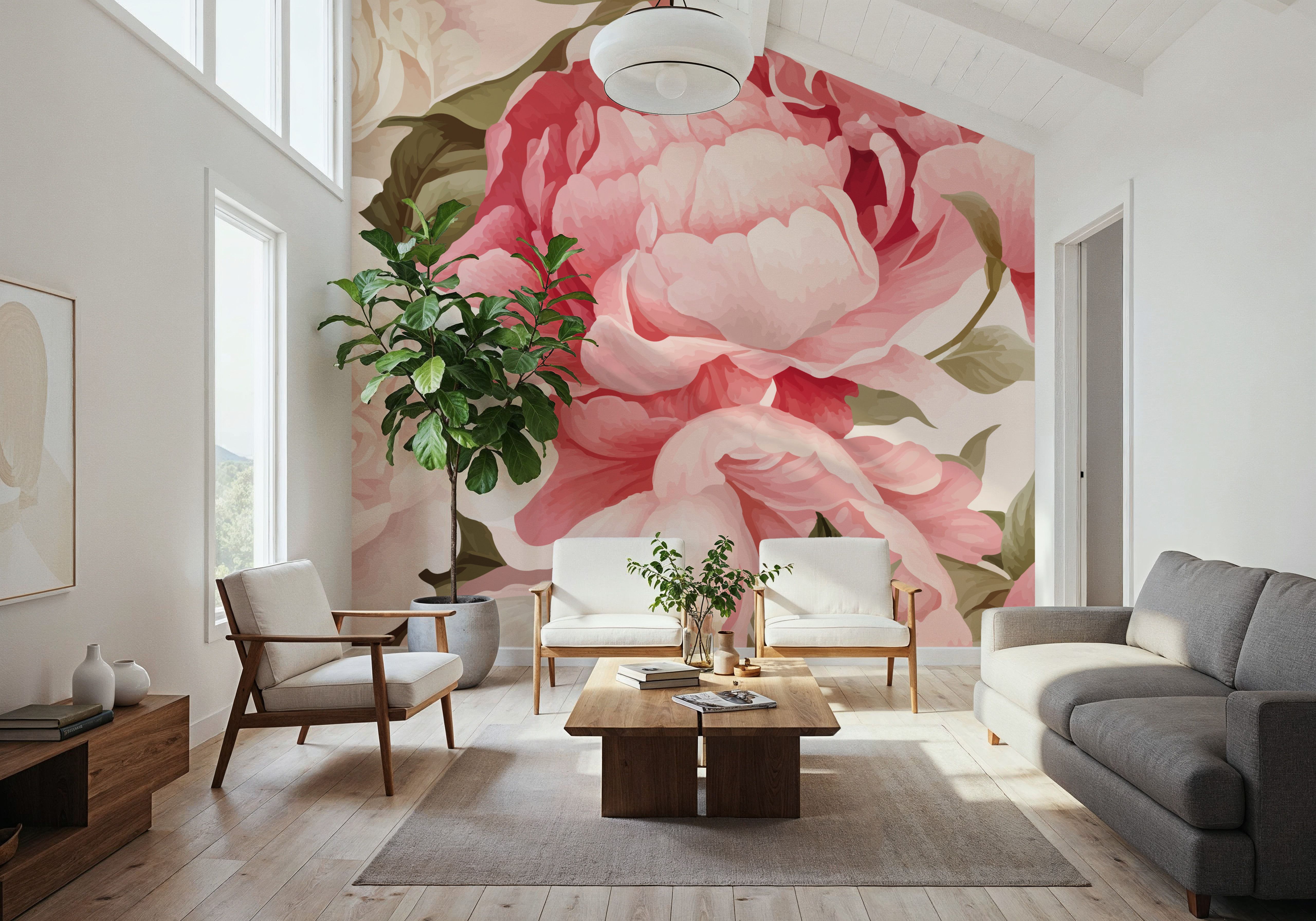 Boho Peony wallpaper mural 100% PVC-free and non-toxic