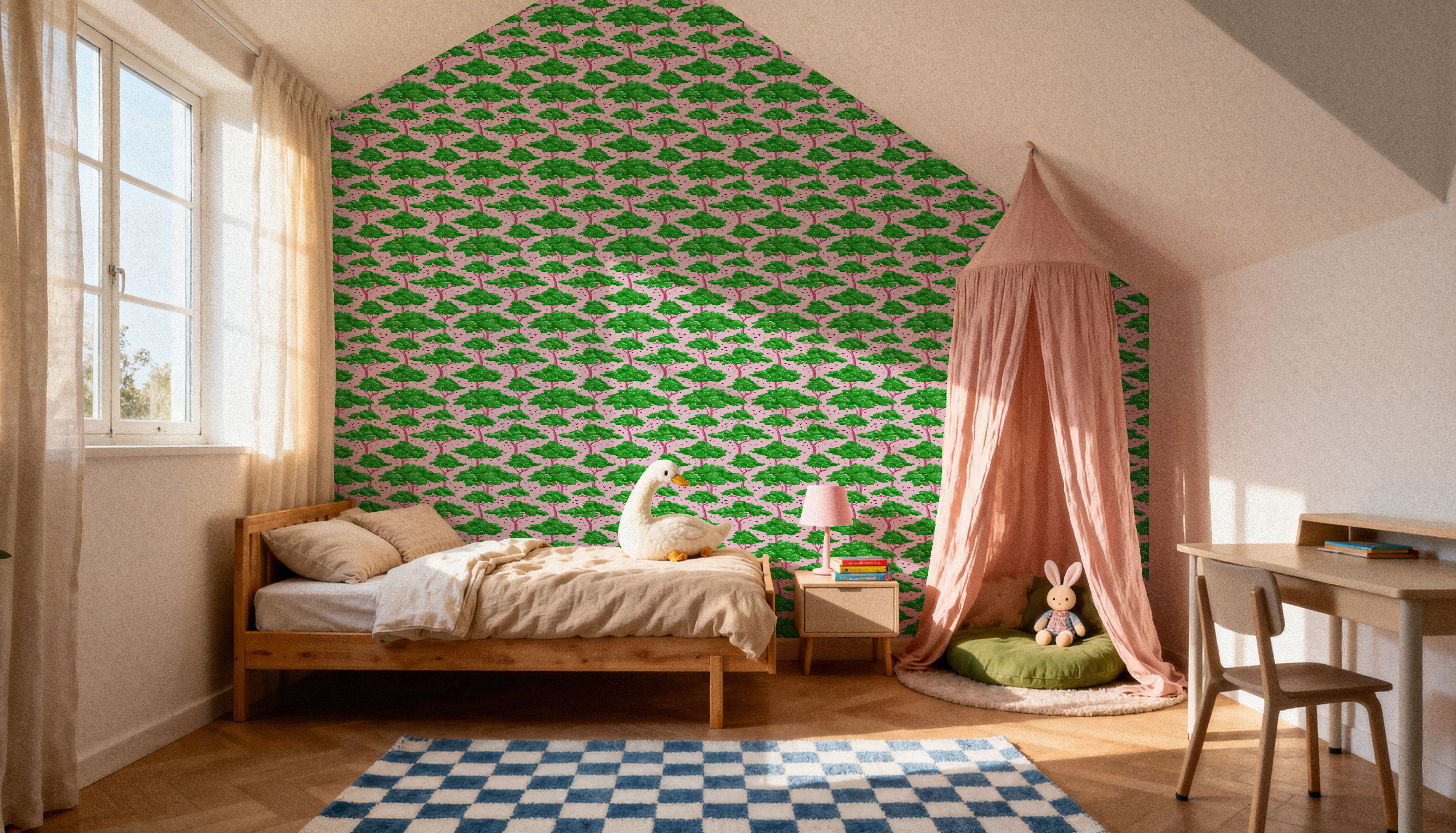 Tree Canopy, Emerald on Pink