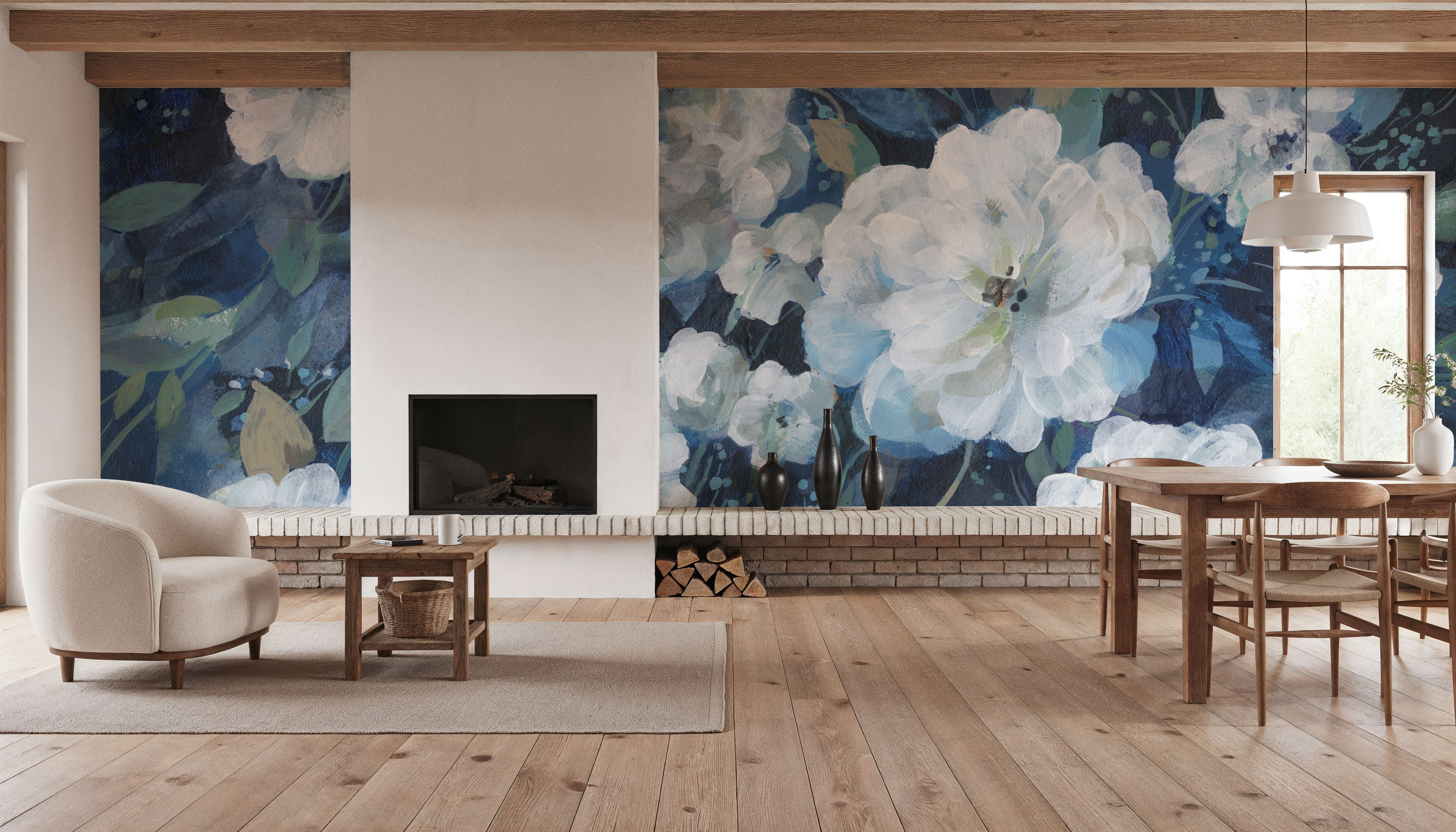 White Rugosas, Behang