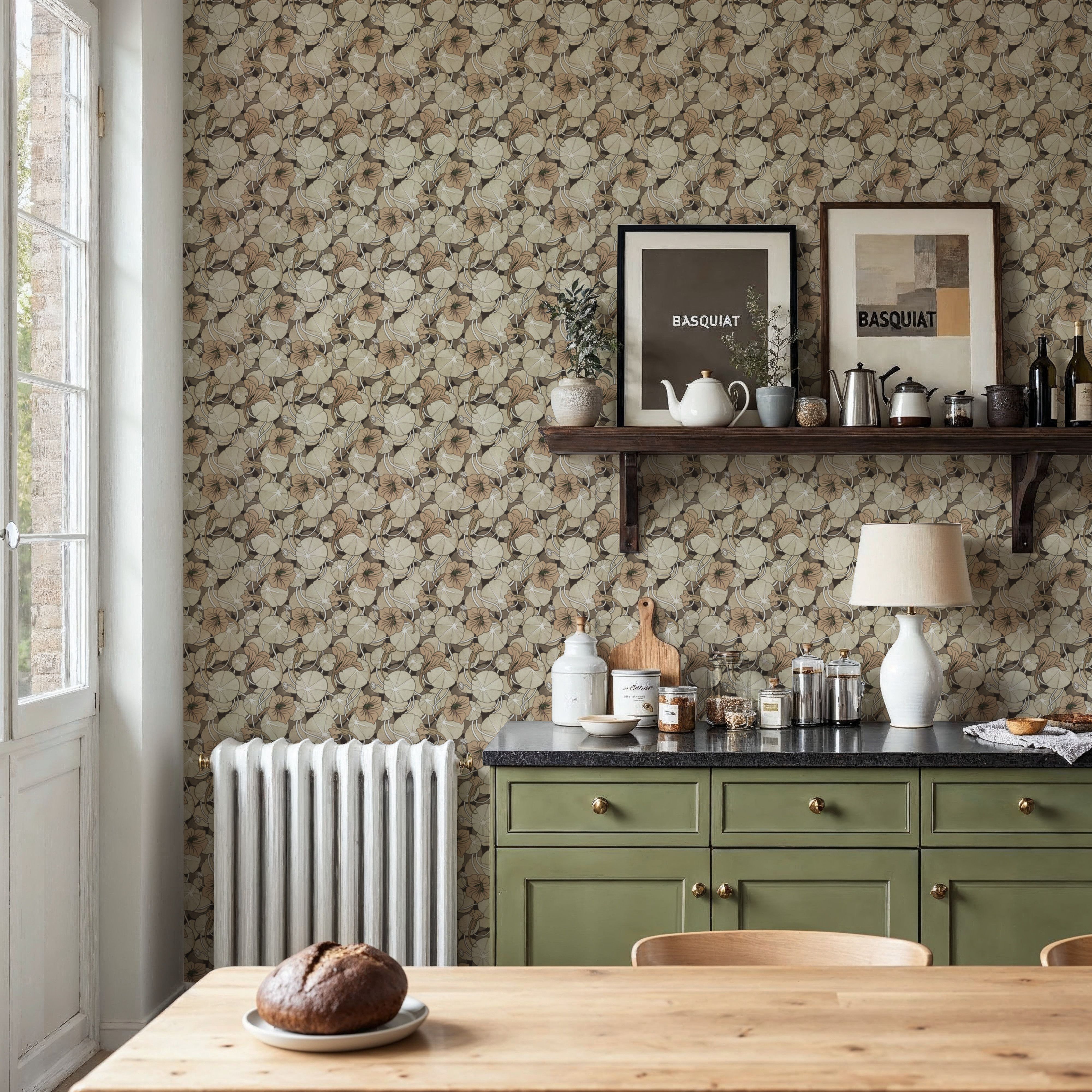 Nasturtium Verdure, Beige, Wallpaper