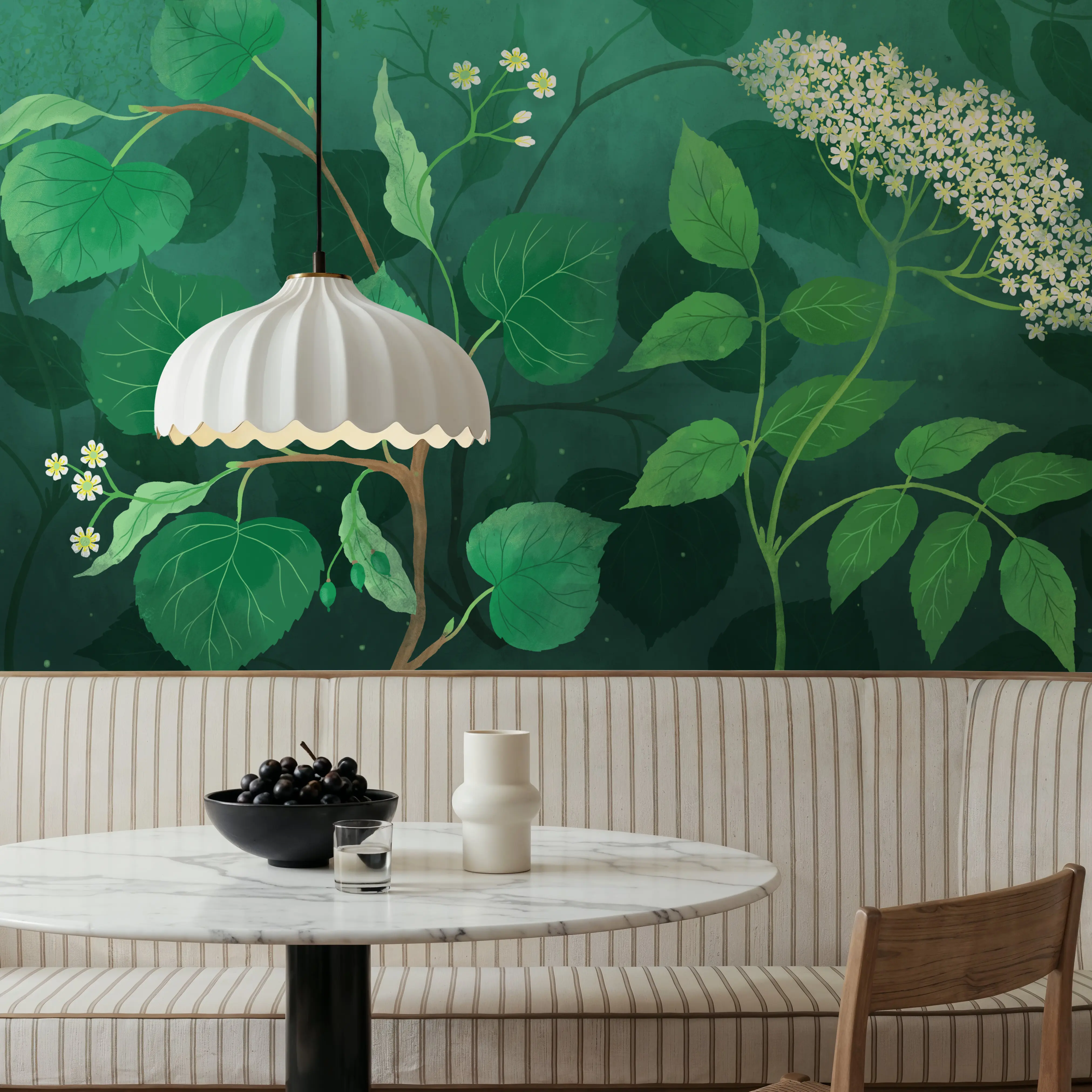 Wall Mural - Linden & Elderberry - Floral Nature mural wallpaper - Green - Living room - Wallism UK - Peel & Stick or Paste-the-Wall