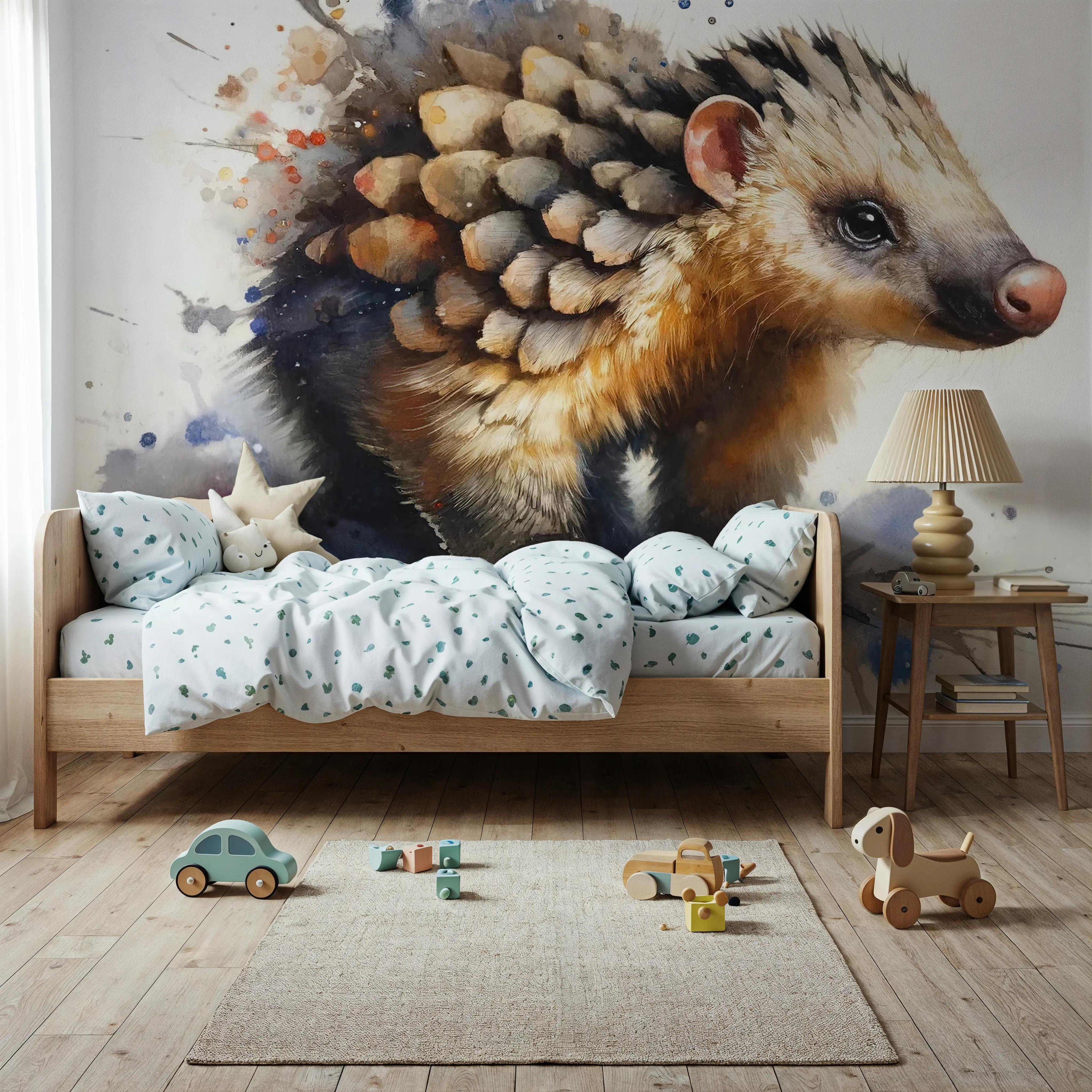 Fotobehang - Whispers of the Forest A Pangolin's Path - Hedendaagse Kunst Dieren Mural - Bruin - Kinderkamer - Wallism België