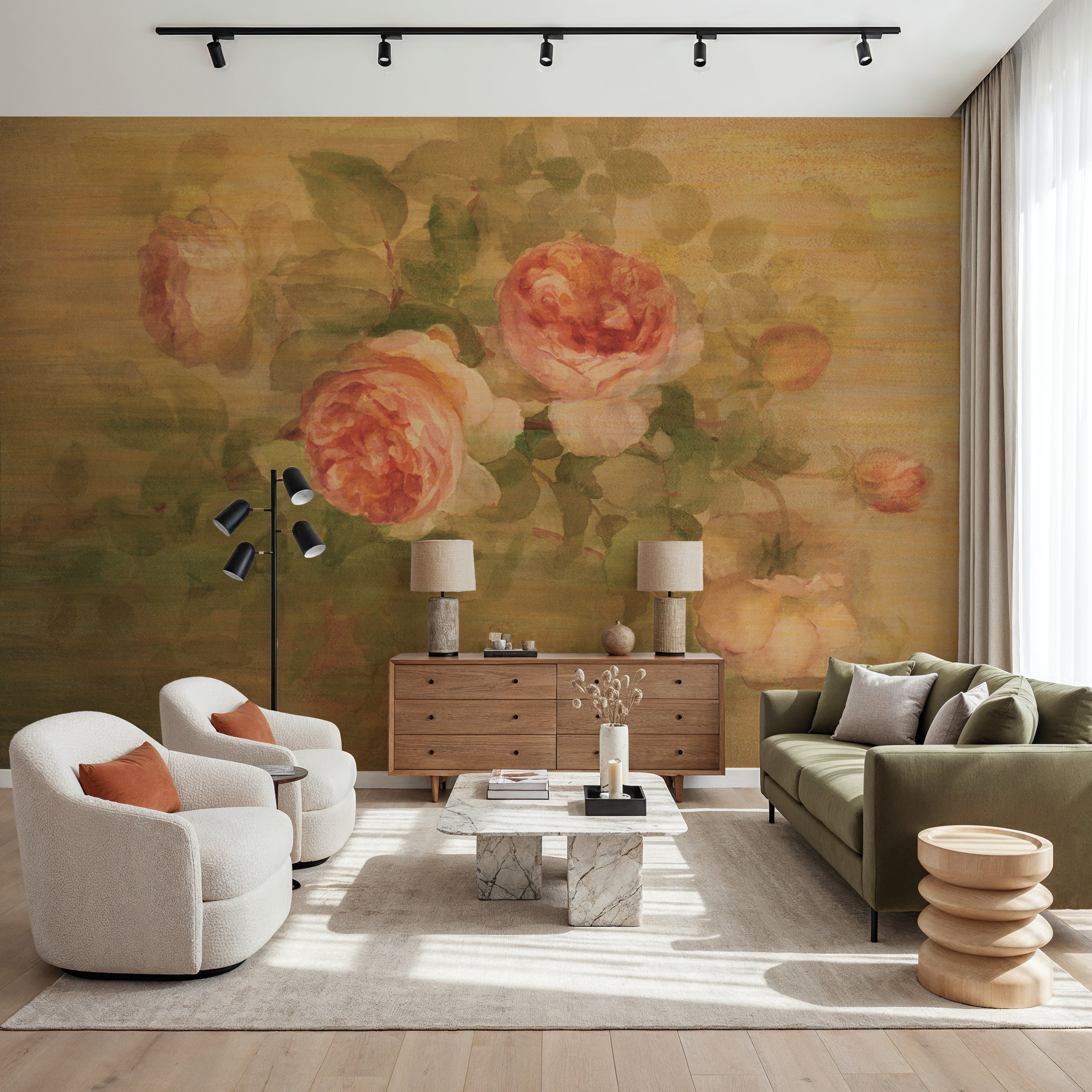Vintage Roses on Green I