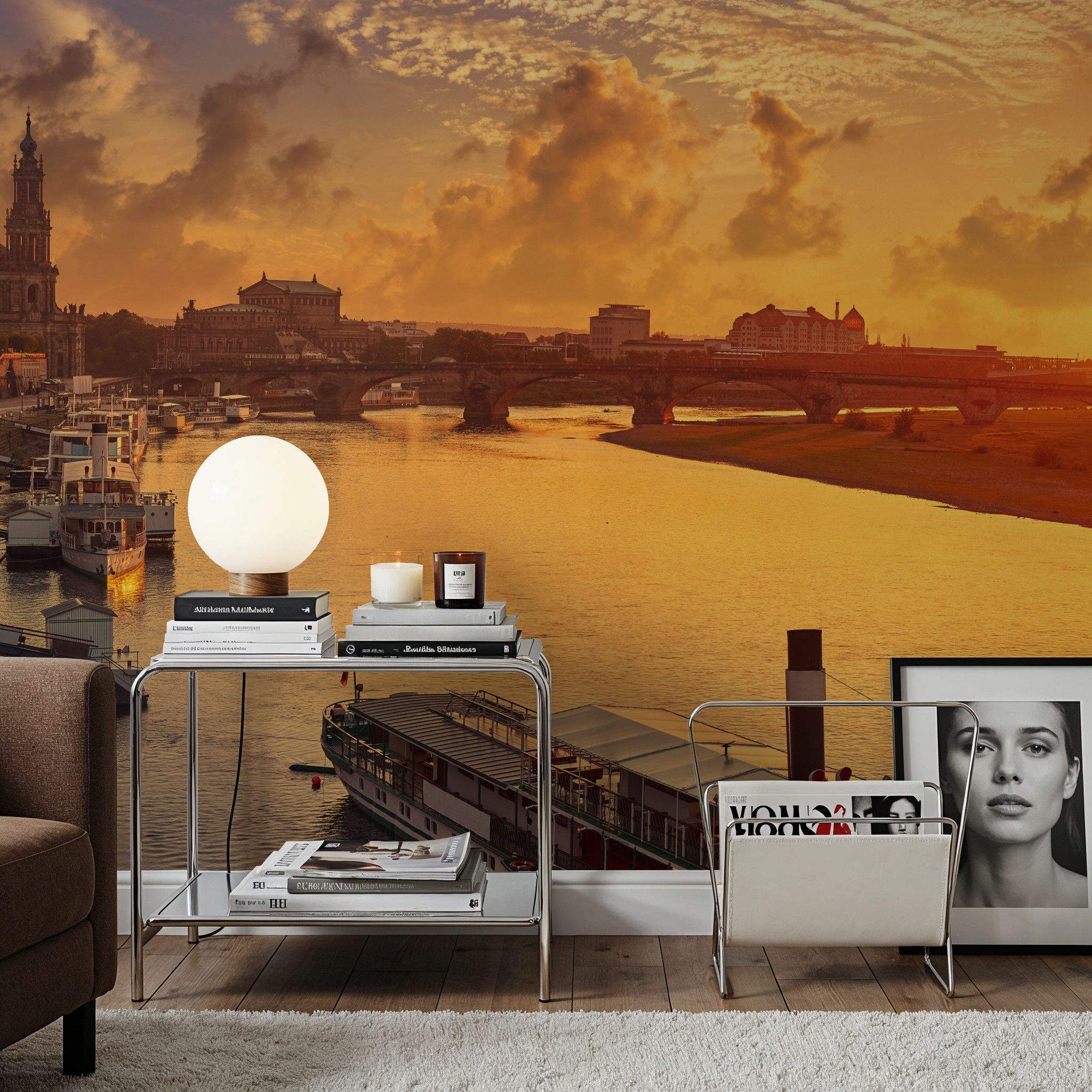 Dresden and Elbe River at Sunset 