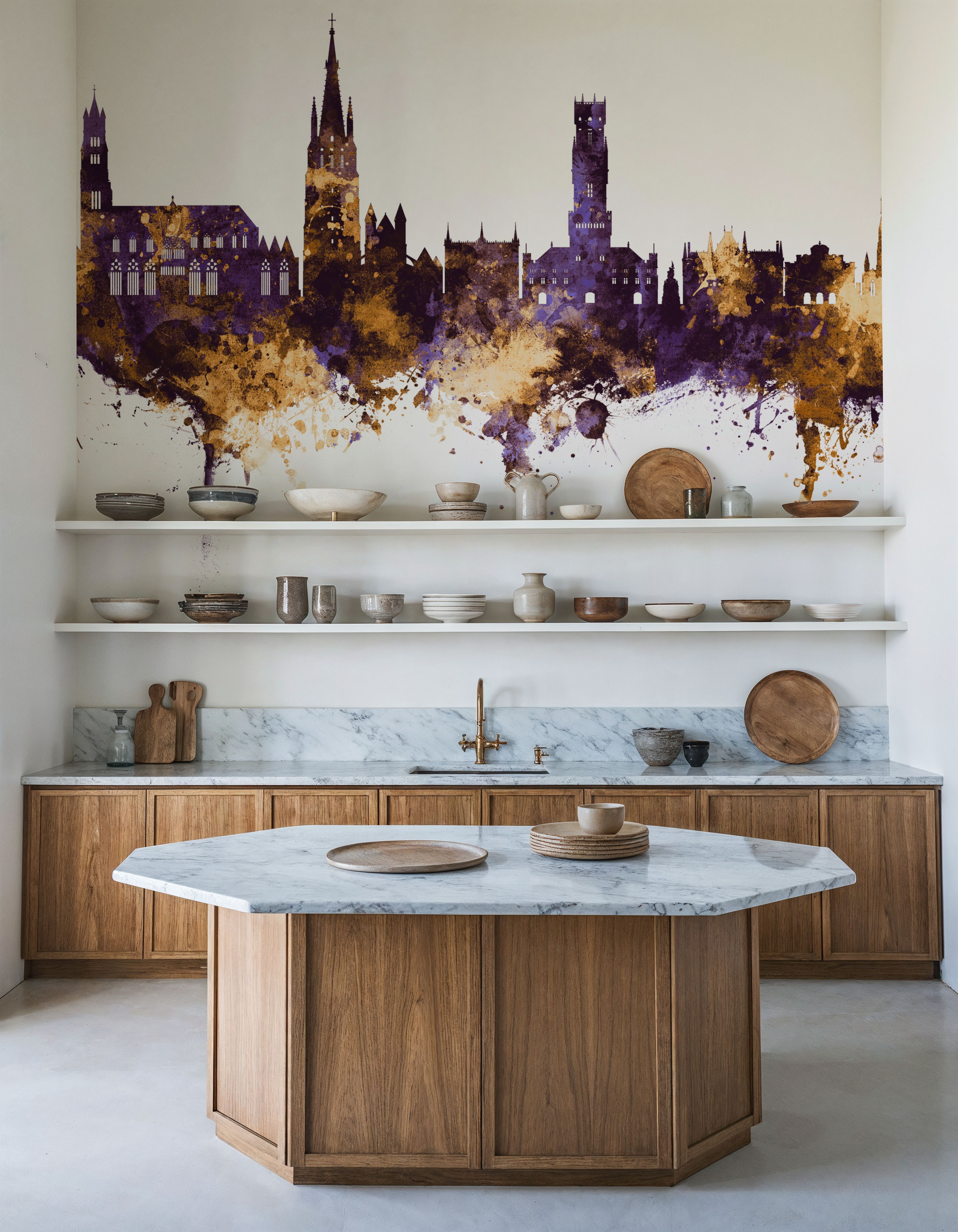 Bruges Belgium Skyline Purple & Gold