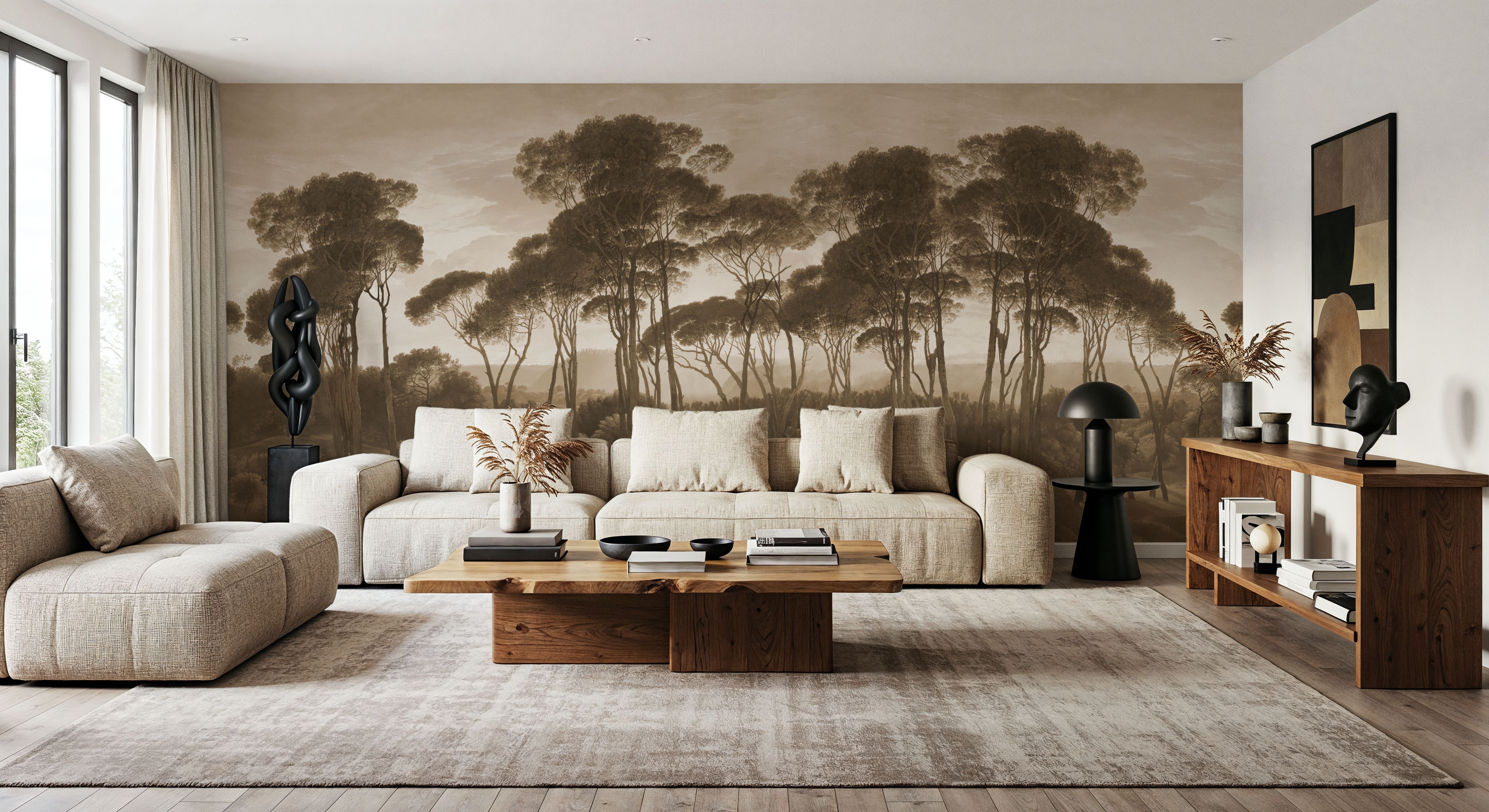 Mediterranean Pine Landscape, Sepia, Wallpaper