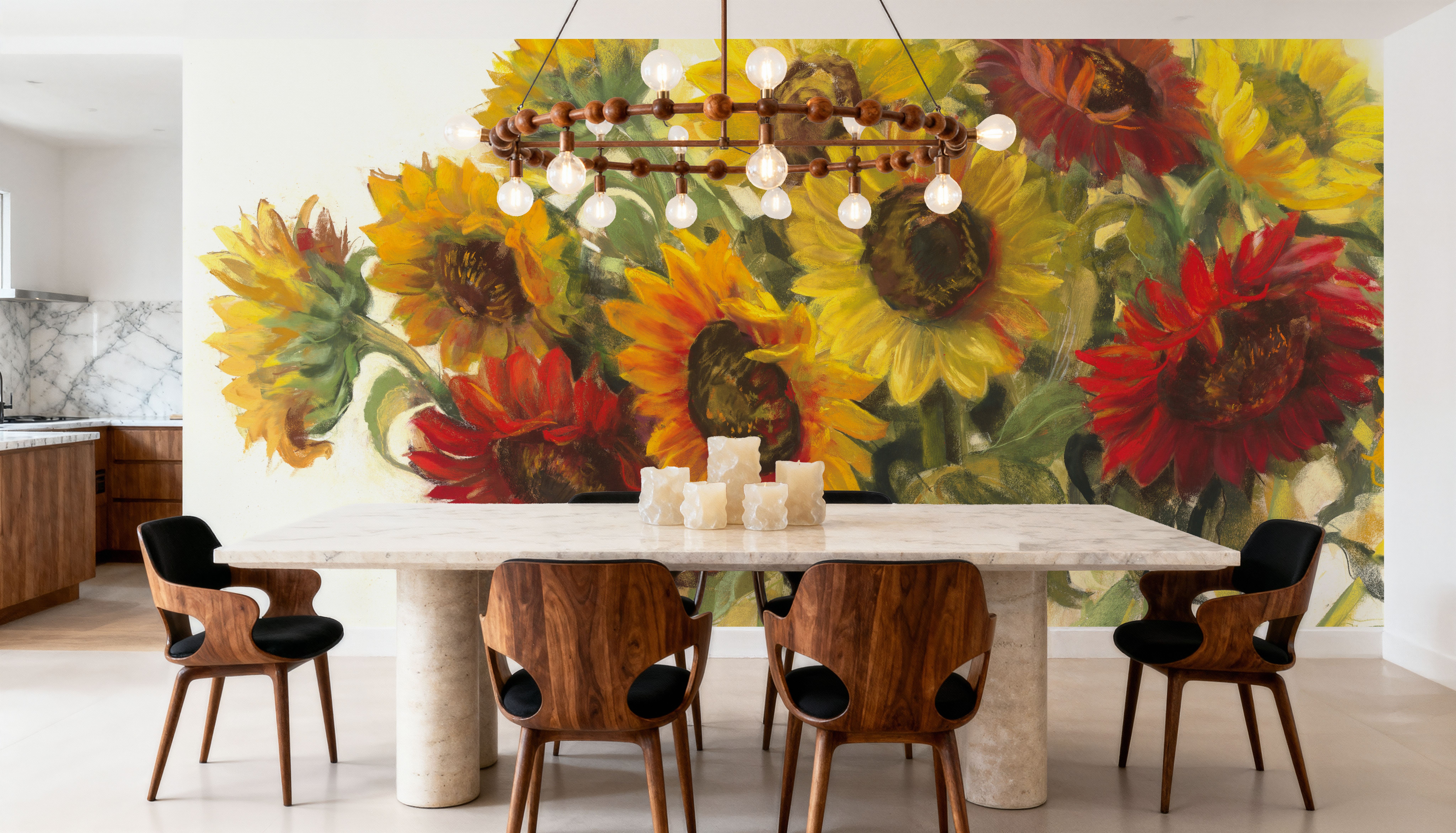 Gathering Sunflowers on White, Carte da parati