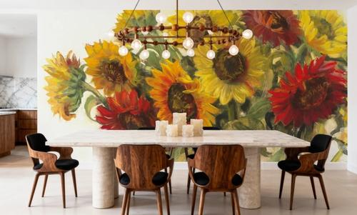 Gathering Sunflowers on White