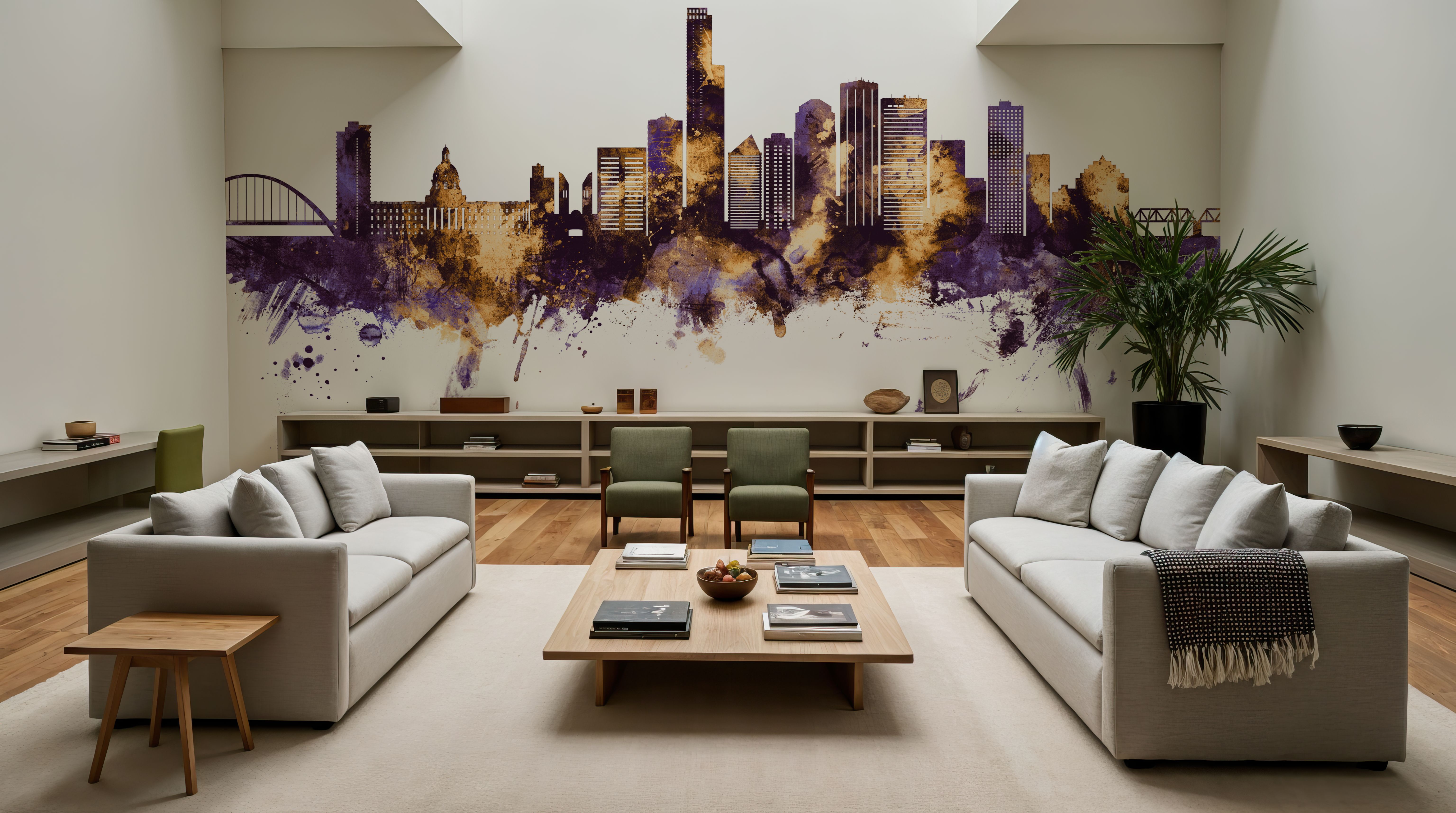 Edmonton Canada Skyline Purple & Gold, Wallpaper