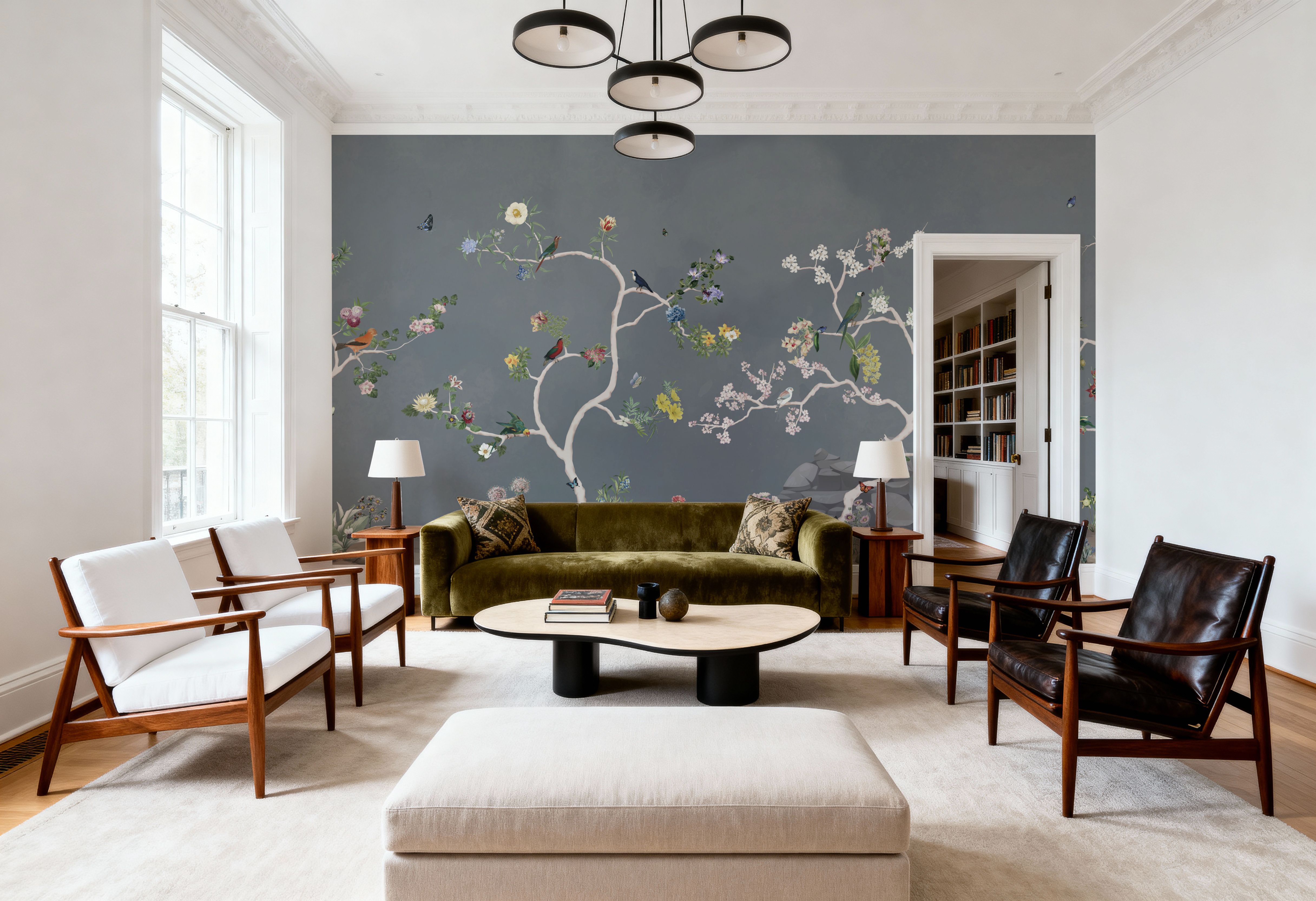 Birds in the Garden Dark Blue, Papier peint