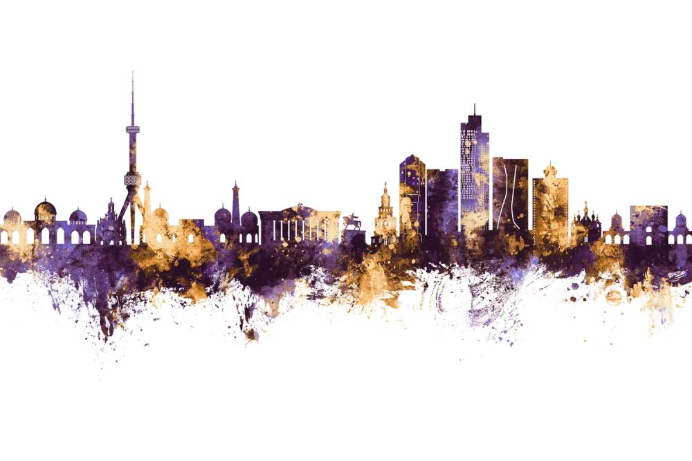 Tashkent Uzbekistan Skyline Purple & Gold