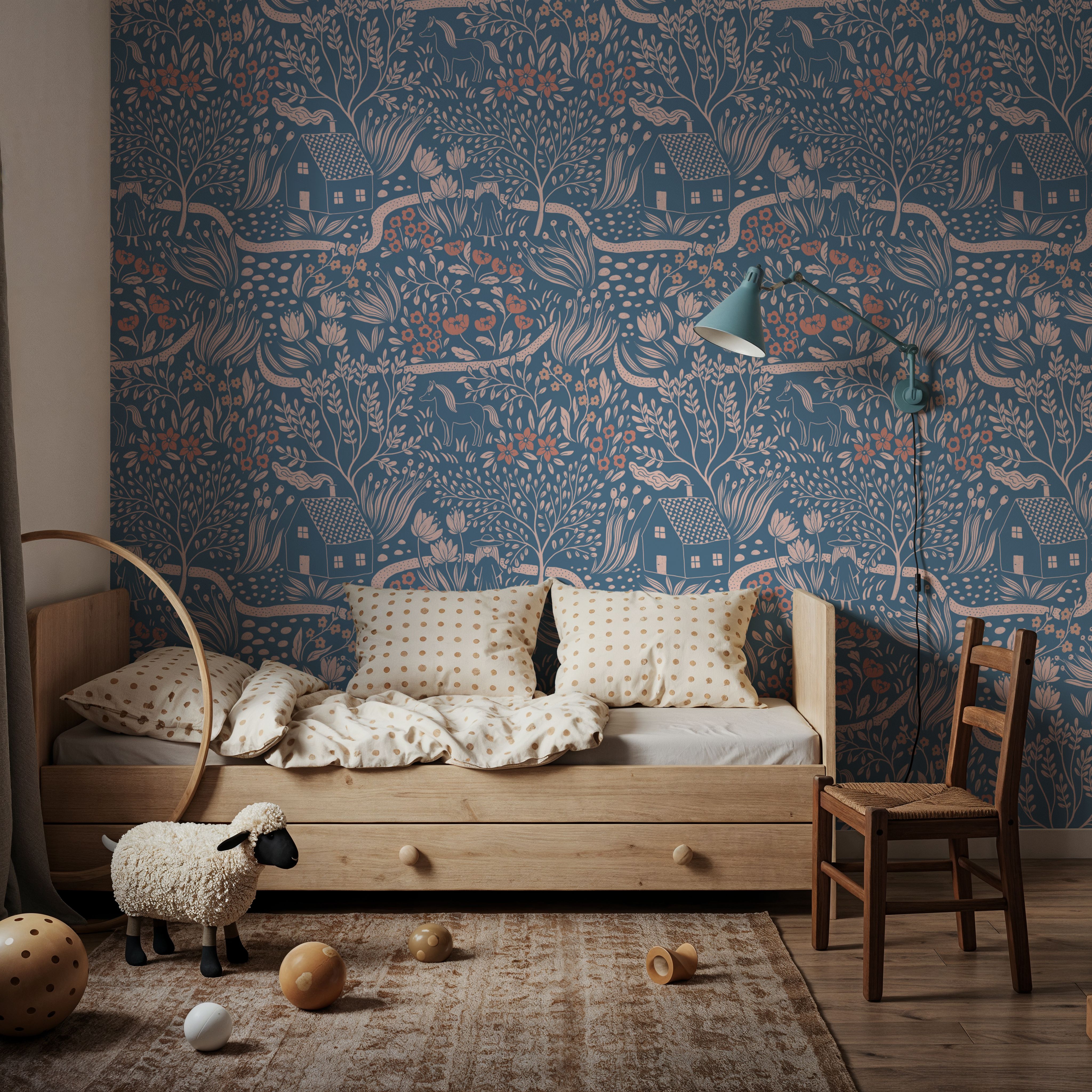 Countryside, Pink on Blue