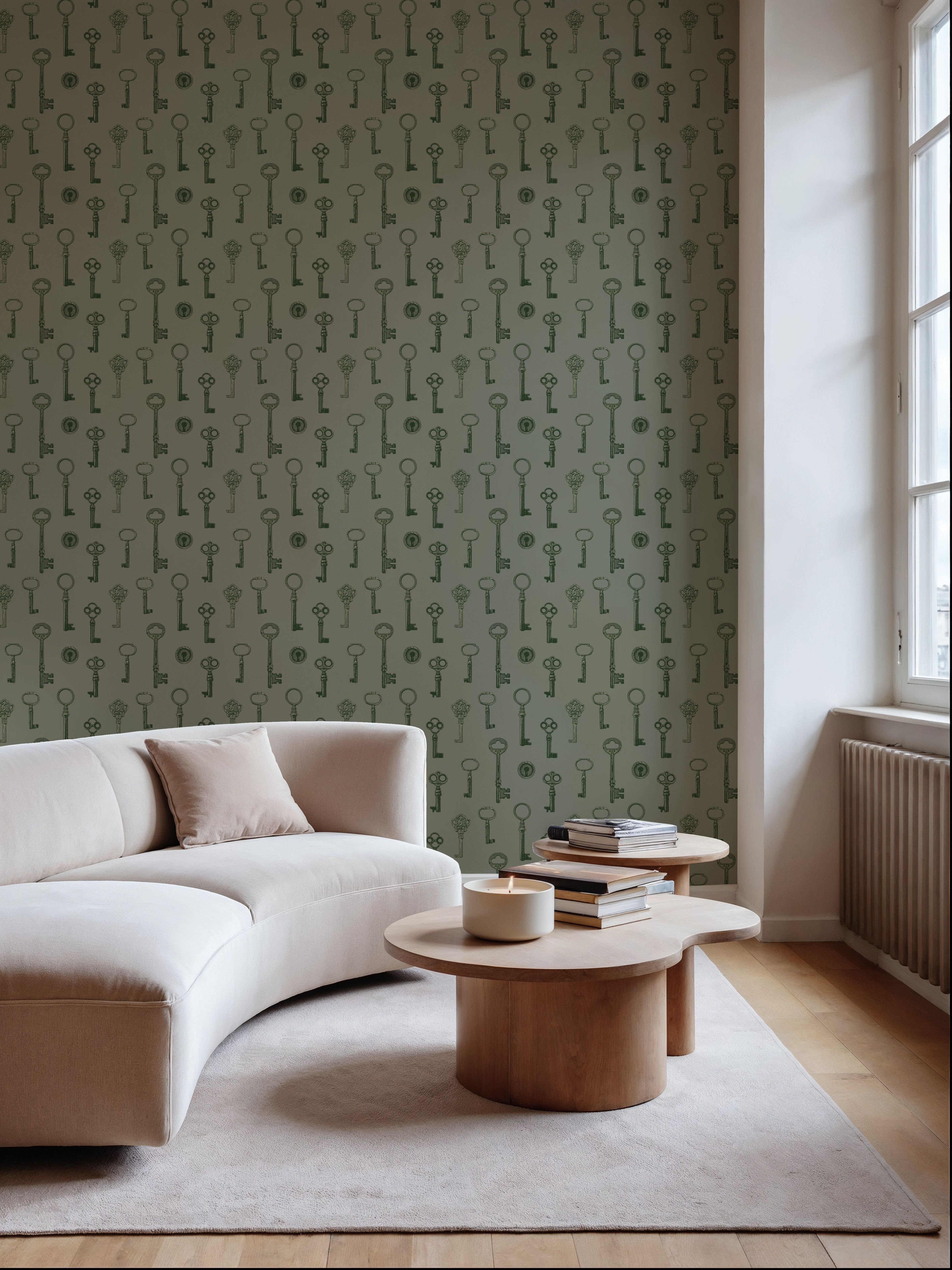 Antique Keys, Light Green, Papel pintado