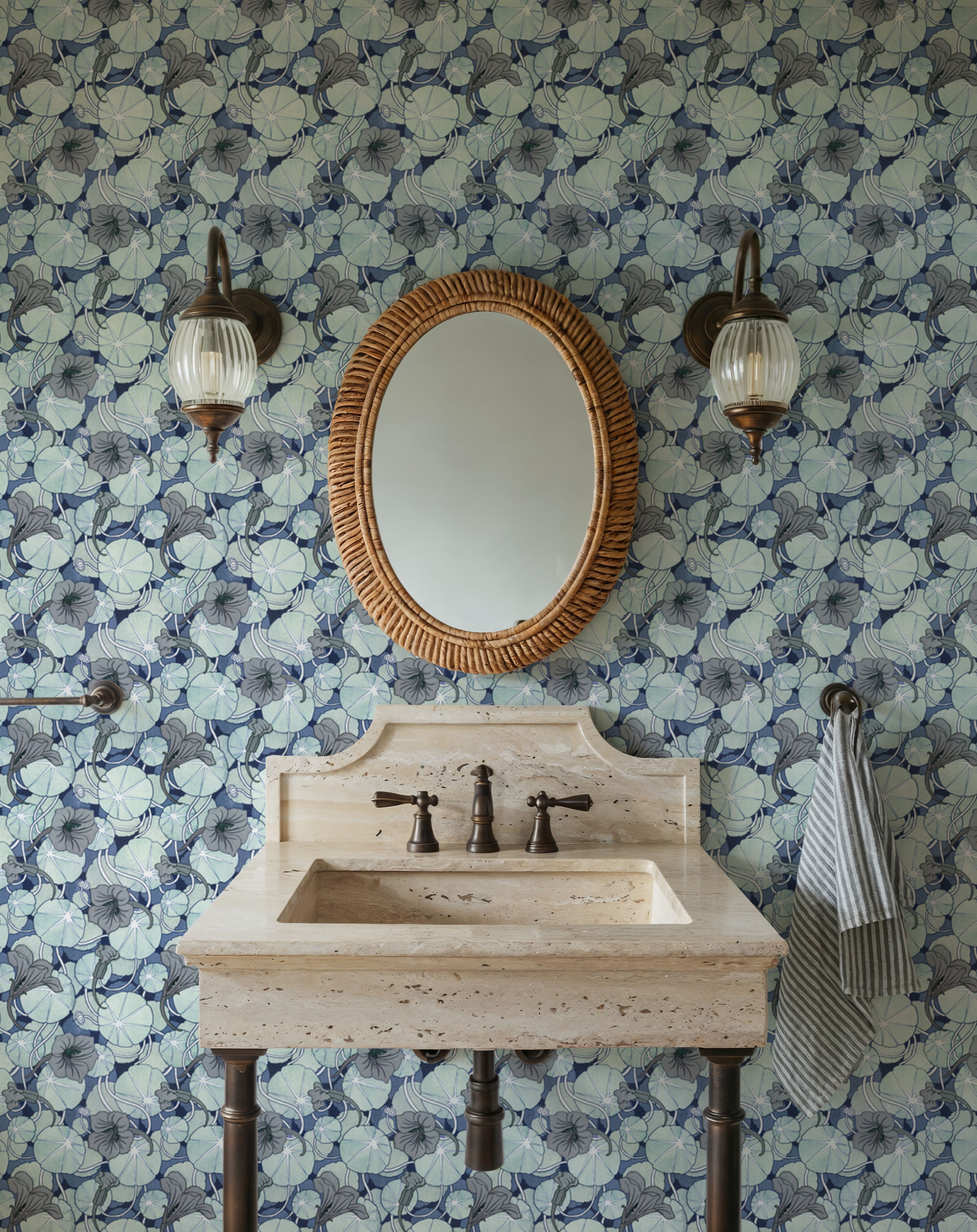 Nasturtium Verdure, Dove Blue, Wallpaper