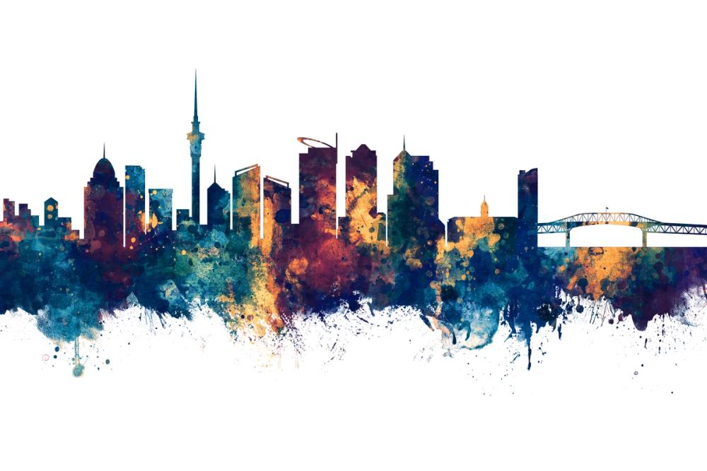 Auckland New Zeeland Skyline Blue & Bronze