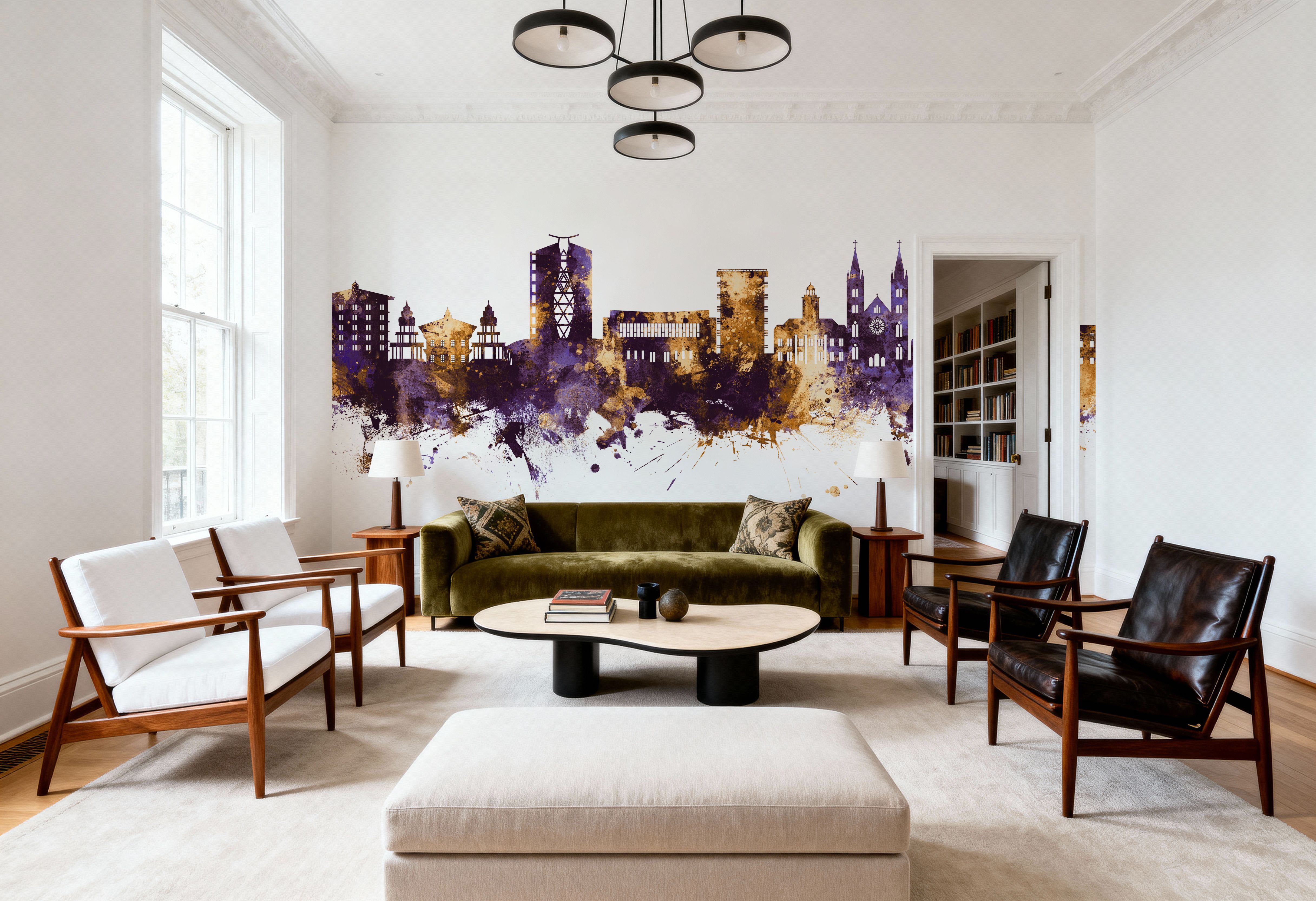 Paramaribo Suriname Skyline Purple & Gold, Behang