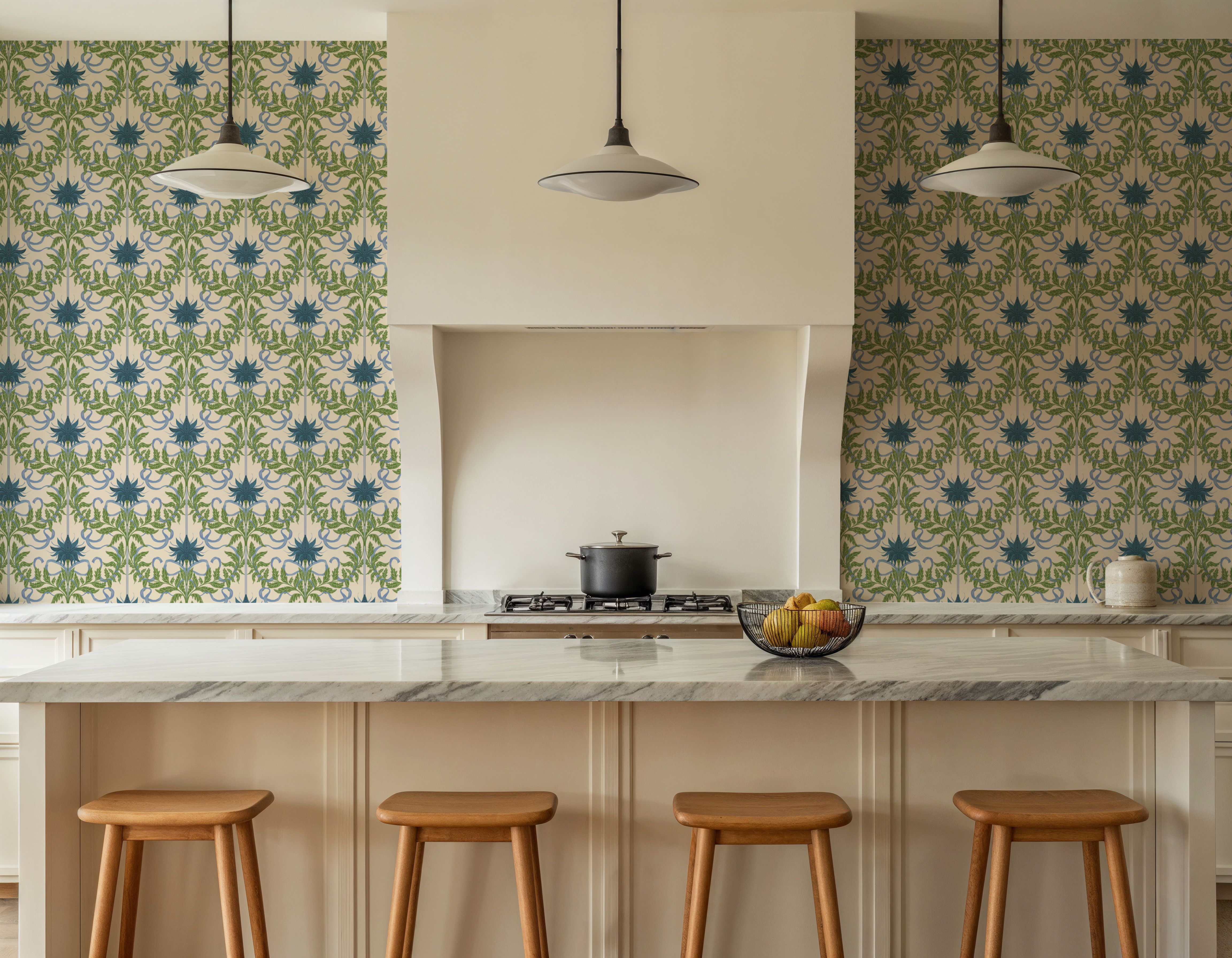 Floral Damask & Bows, Blues