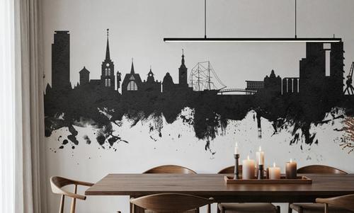 Halmstad Sweden Skyline Black & White