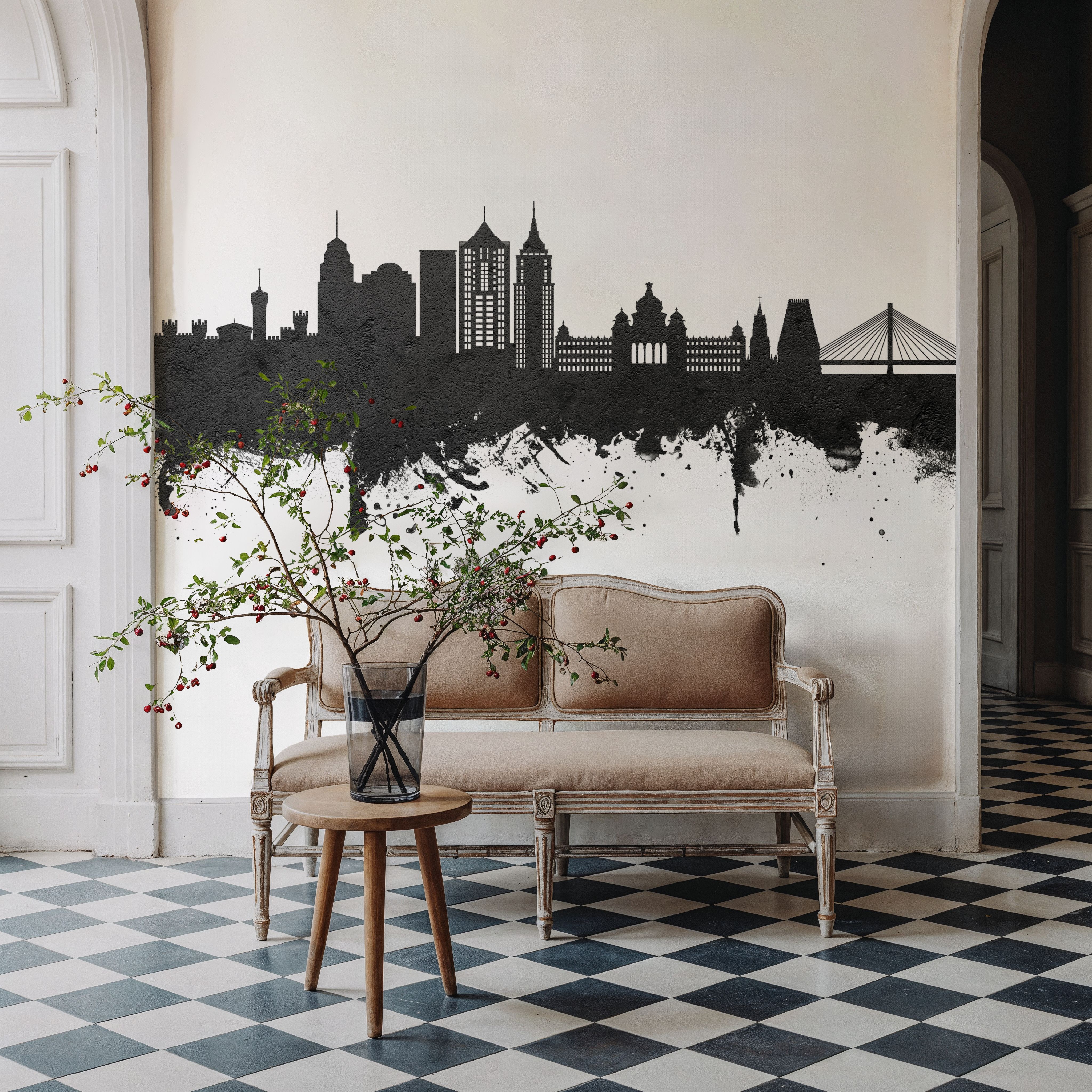 Bengaluru India Skyline Black & White