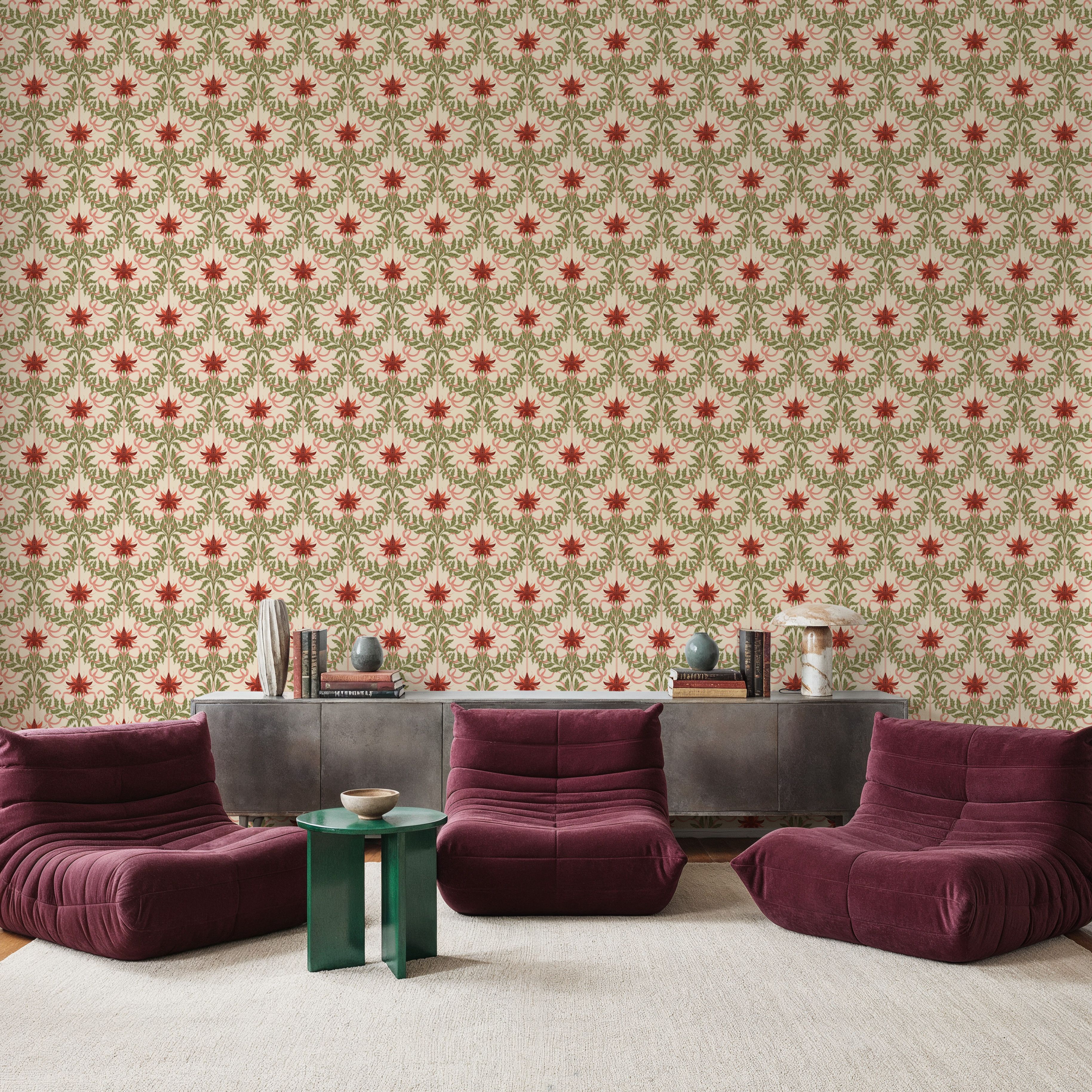 Floral Damask & Bows, Coral