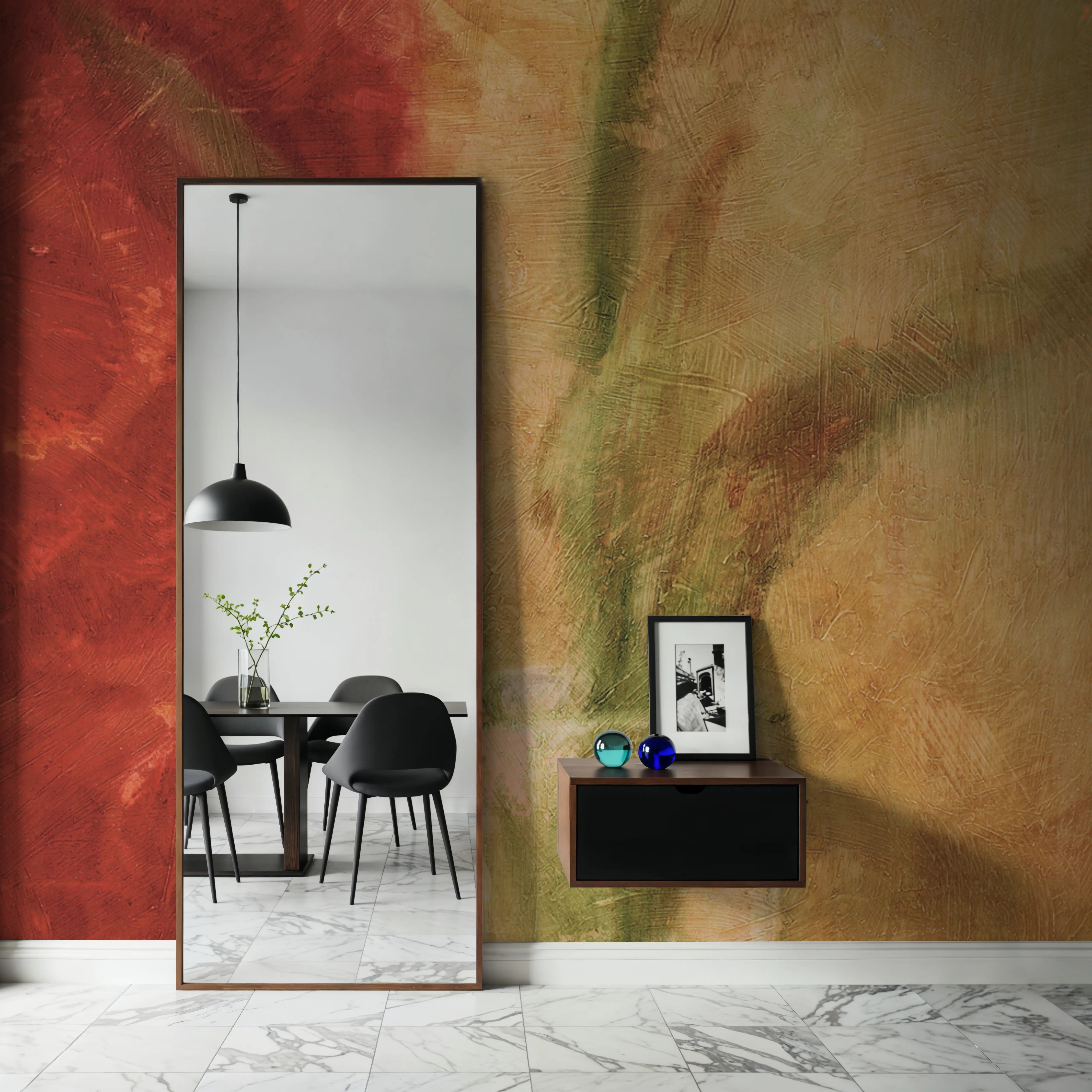 Wall Mural - Fleur en Soie IV - Contemporary Nature mural wallpaper - Yellow - Hallway staircases - Wallism UK - Peel & Stick or Paste-the-Wall