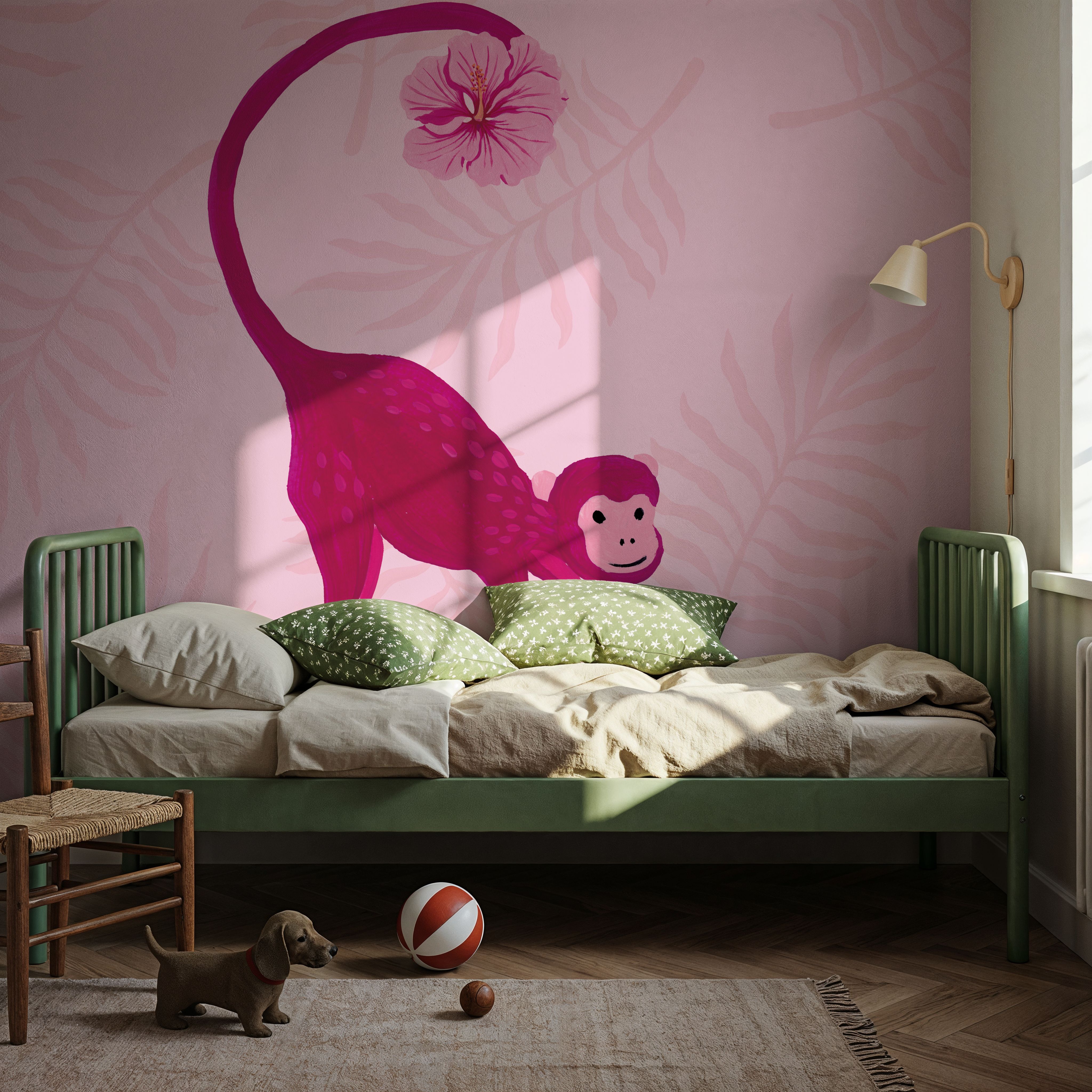 Wall Mural - In the Jungle III - Contemporary Animals mural wallpaper - Pink - Kids' Room - Wallism UK - Premium, Textured or Peel & Stick