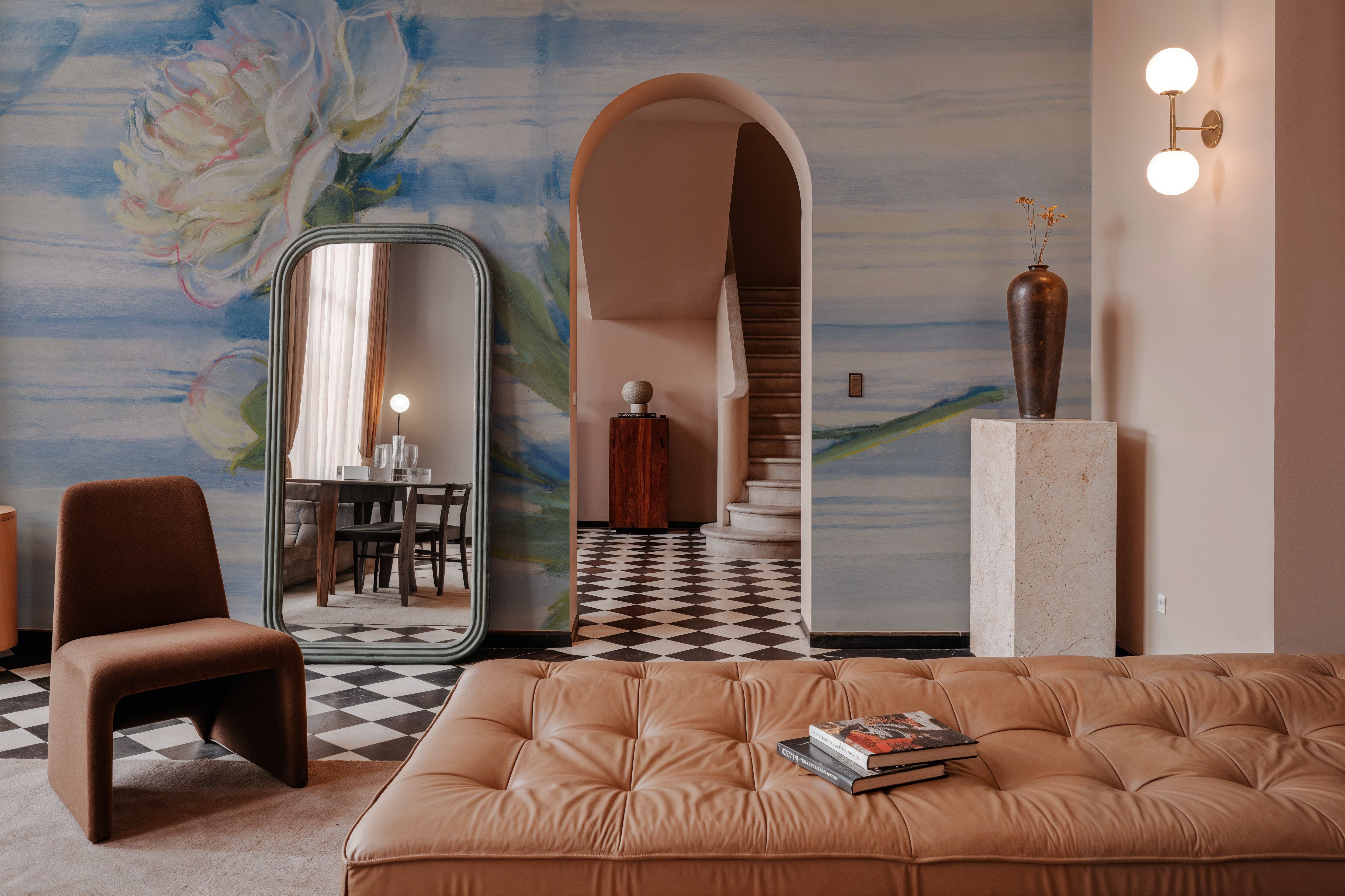 Peony on Blue Stripe